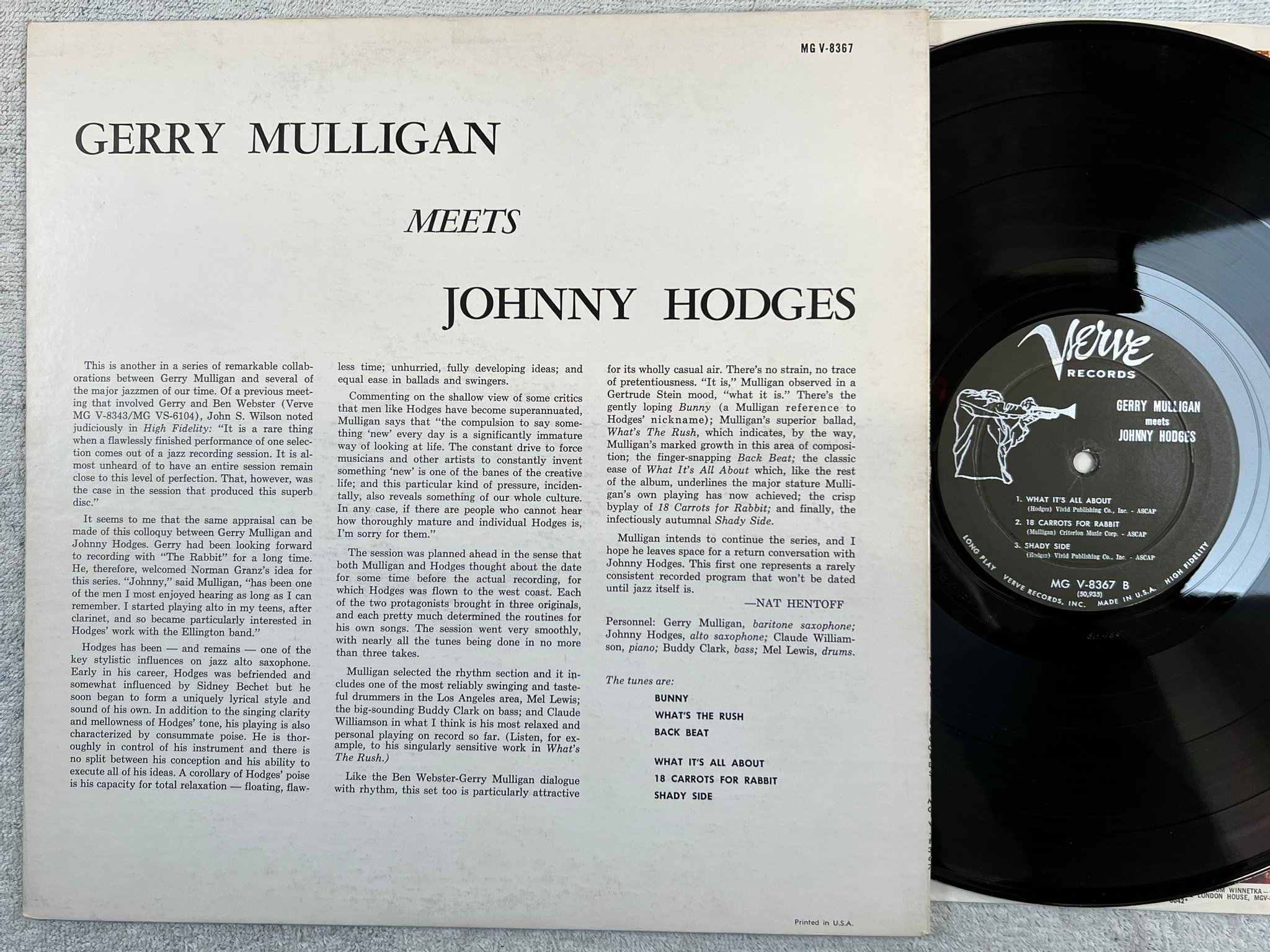 Omslagsbild för skivan MULLIGAN meets HODGES LP -61 US VERVE MG V-8367 