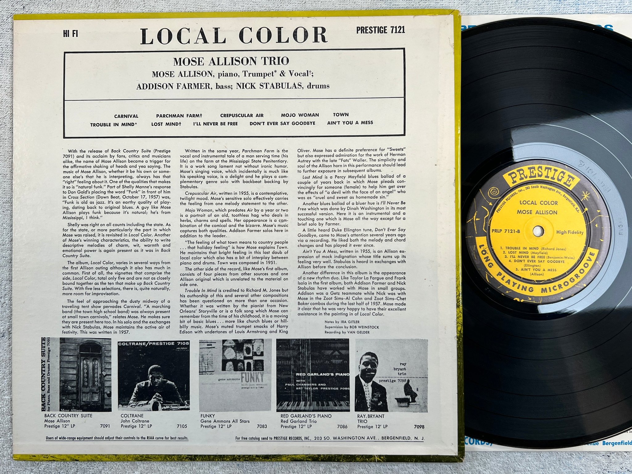 Omslagsbild för skivan MOSE ALLISON local color LP US PRESTIGE PRLP 7121 BERGENFIELD ADRESS