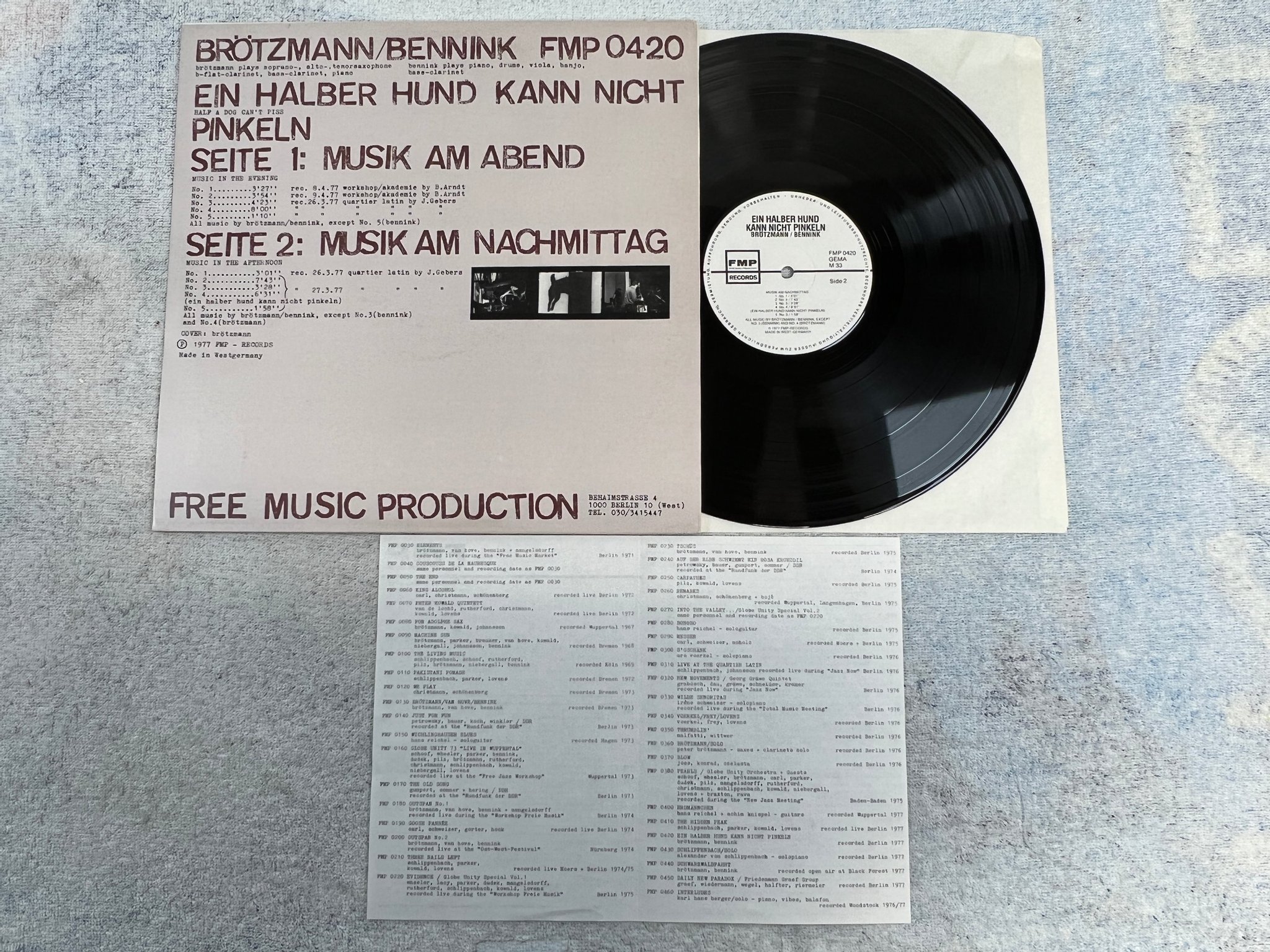 Omslagsbild för skivan BRÖTZMANN / BENNINK Ein Halber Hund Kann... LP -77 Ger FMP 0420 free jazz