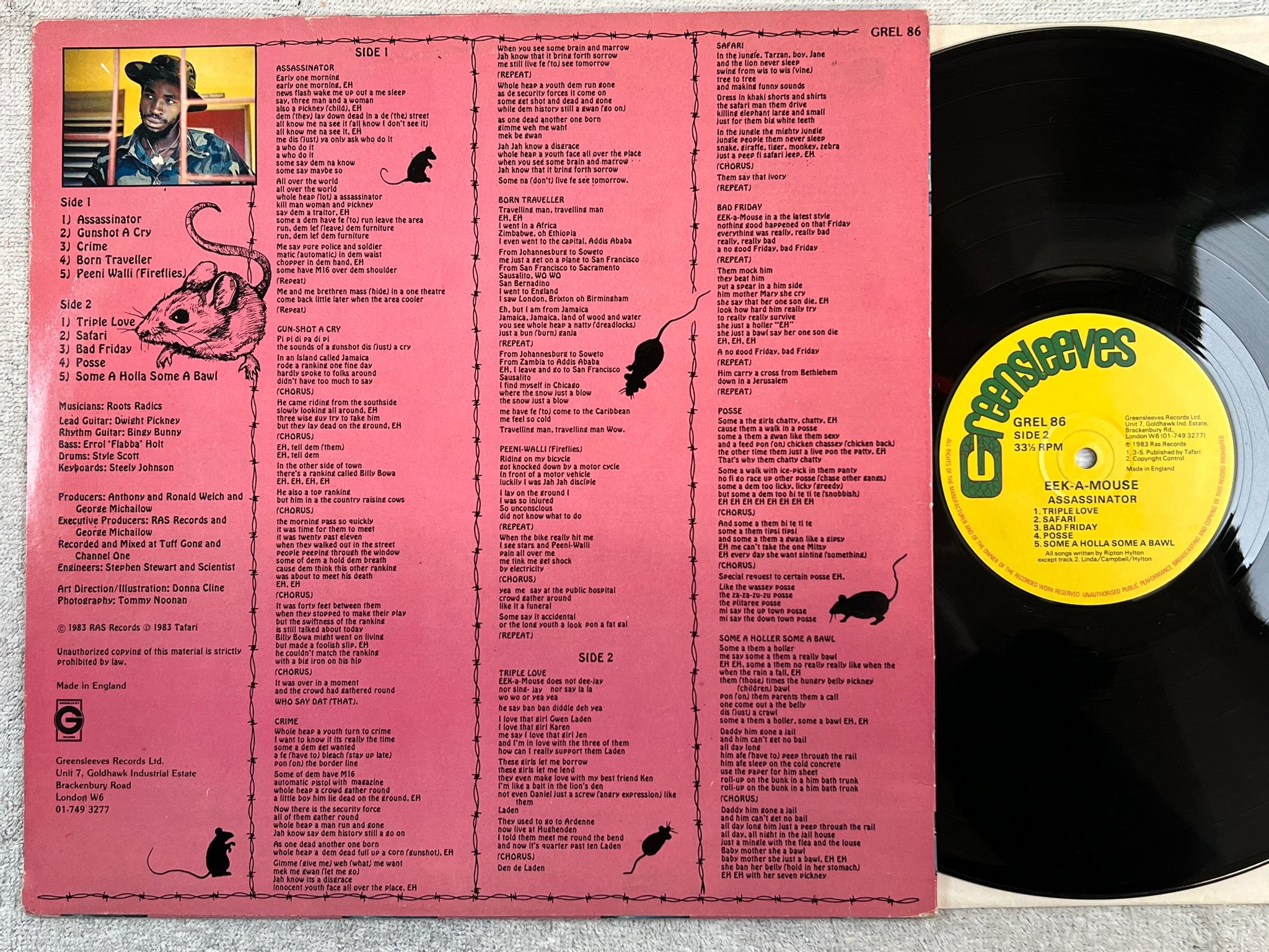 Omslagsbild för skivan EEK-A-MOUSE assassinator LP -83 UK GREENSLEEVES GREL 86 