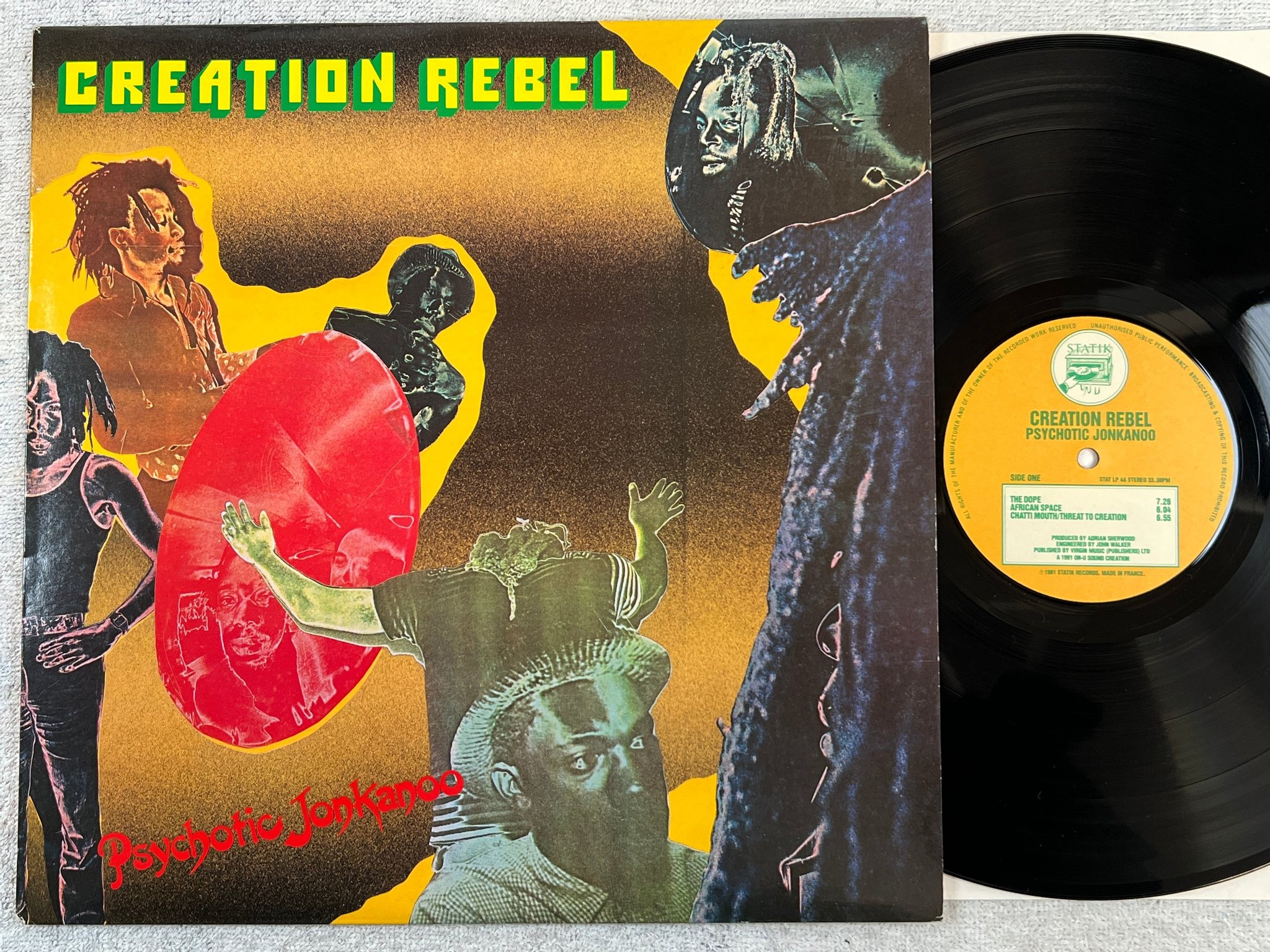 Omslagsbild för skivan CREATION REBEL psychotic jonkanoo LP -81 UK STATIK STAT LP4