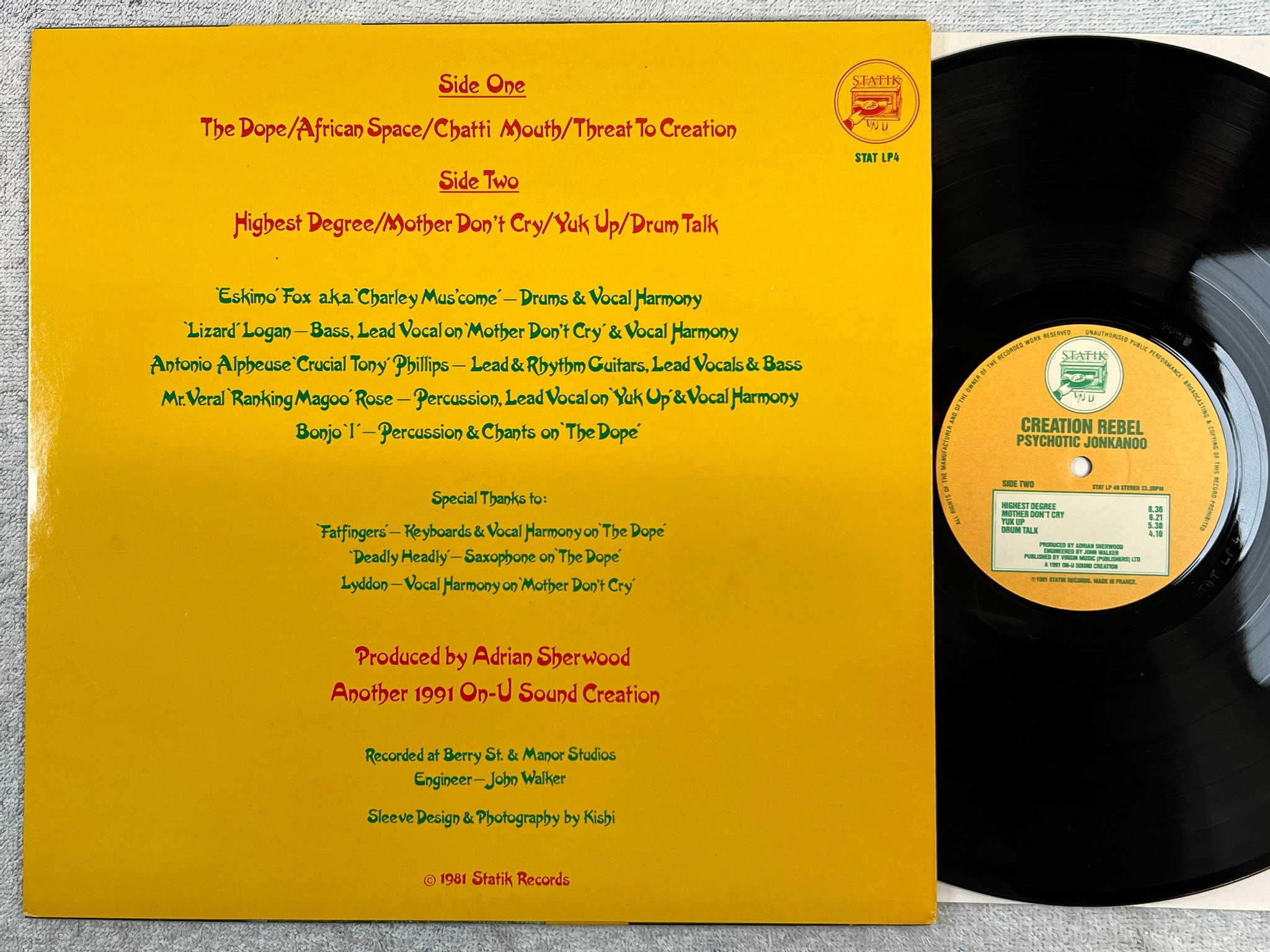 Omslagsbild för skivan CREATION REBEL psychotic jonkanoo LP -81 UK STATIK STAT LP4