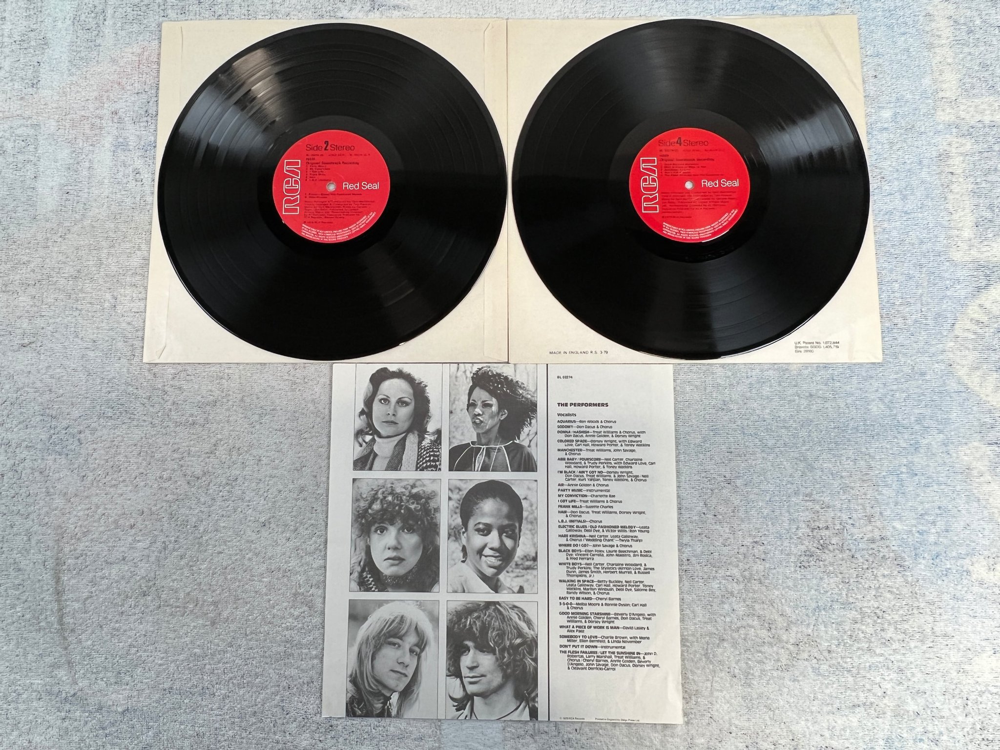 Omslagsbild för skivan HAIR soundtrack 2xLP -79 UK RCA BL 03274