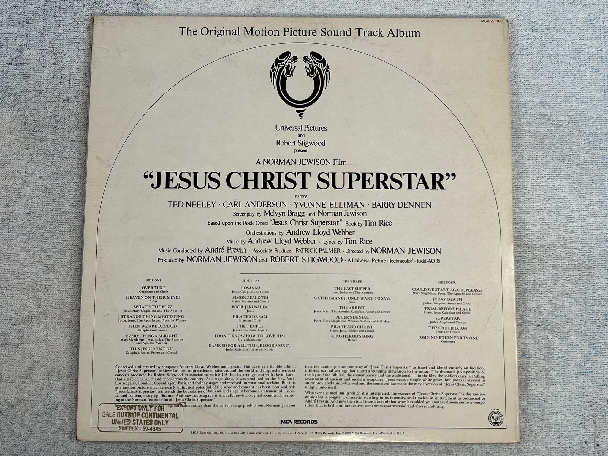 Omslagsbild för skivan JESUS CHRIST SUPERSTAR soundtrack 2xLP US MCA 2-11000