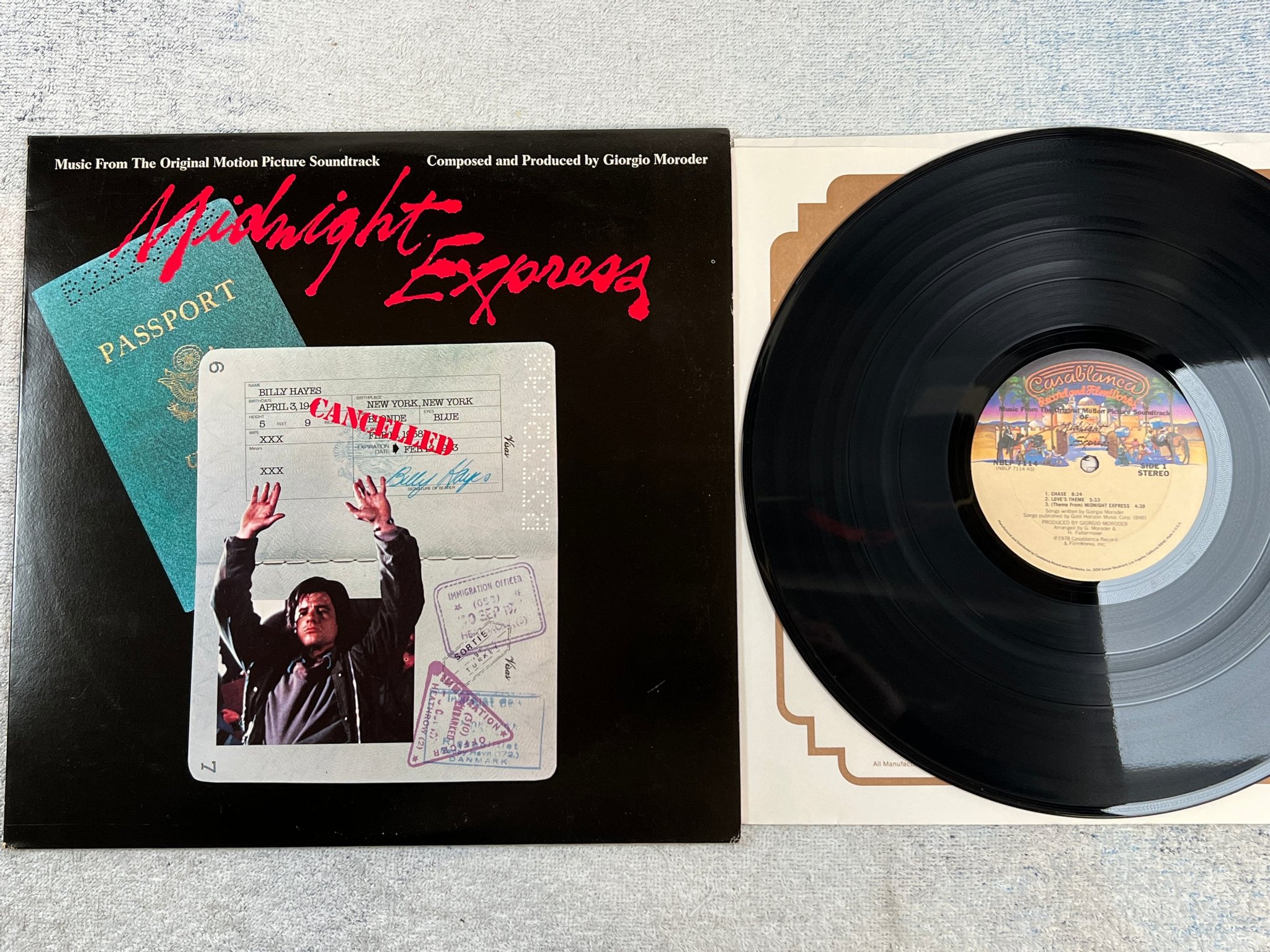 Omslagsbild för skivan MIDNIGHT EXPRESS soundtrack LP -78 US CASABLANCA NBLP 7114