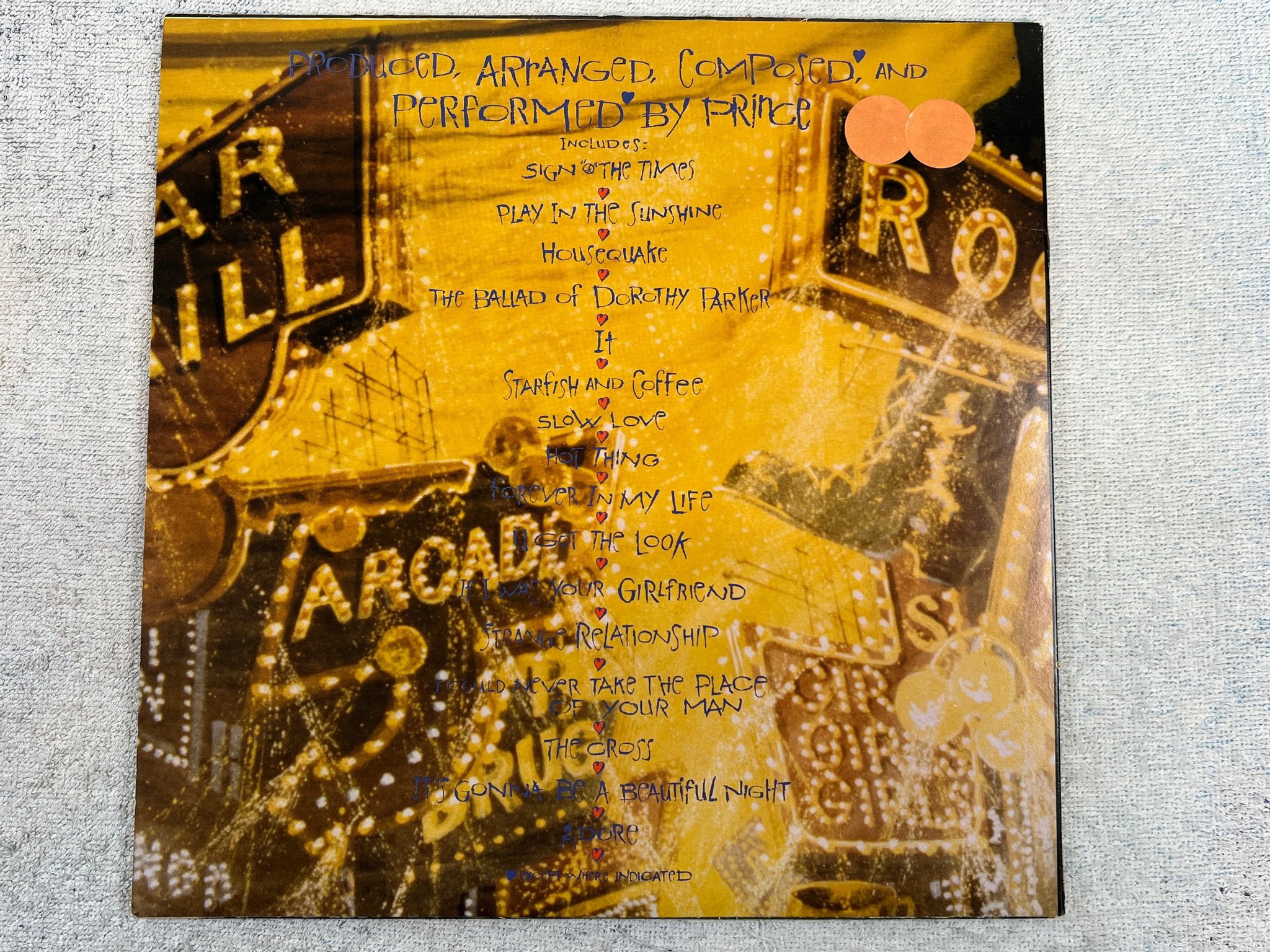 Omslagsbild för skivan PRINCE sign o the times LP -87 Can PAISLEY PARK 92 55771