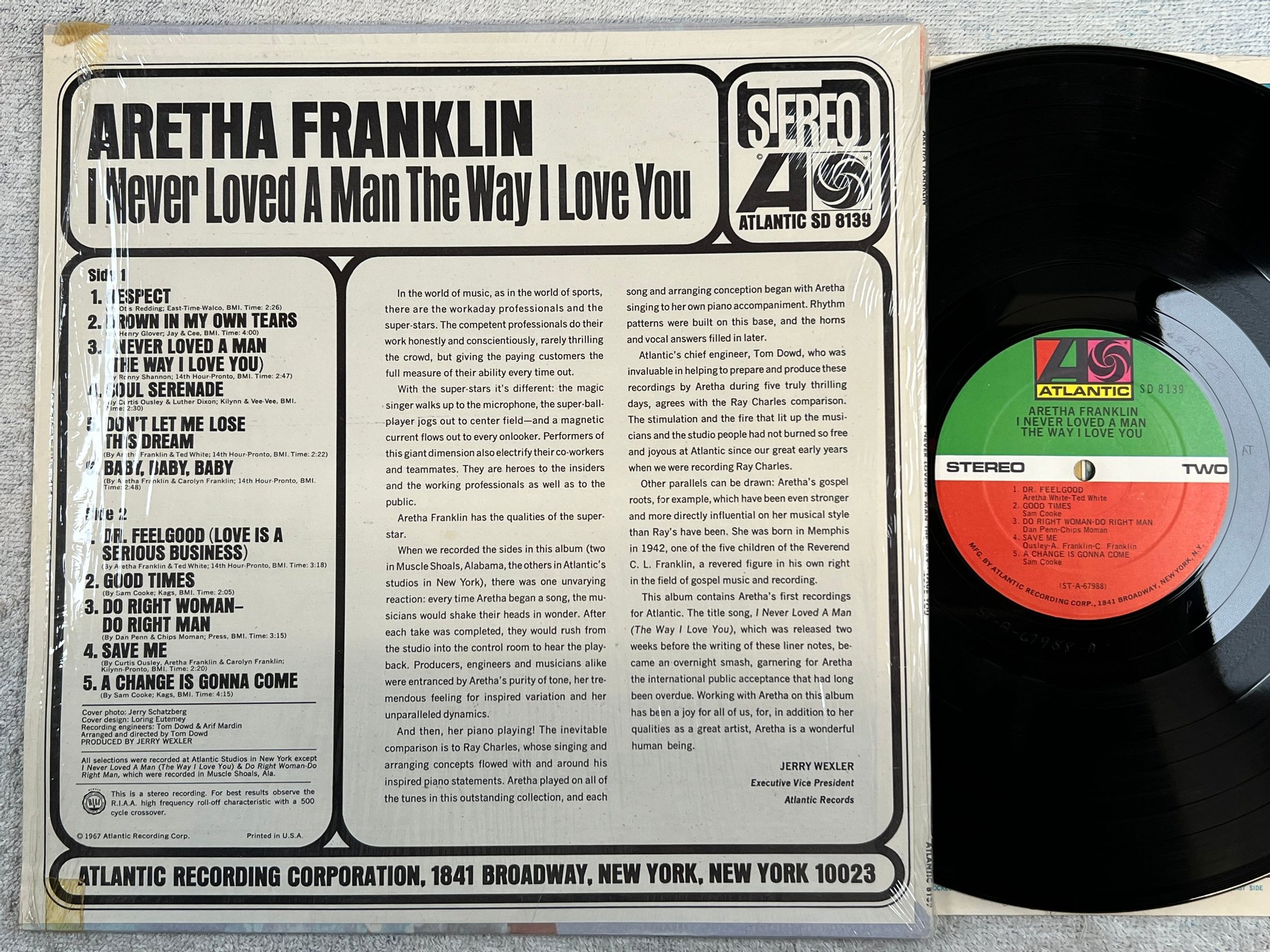 Omslagsbild för skivan ARETHA FRANKLIN I never loved a man... LP -67 US ATLANTIC SD 8139 