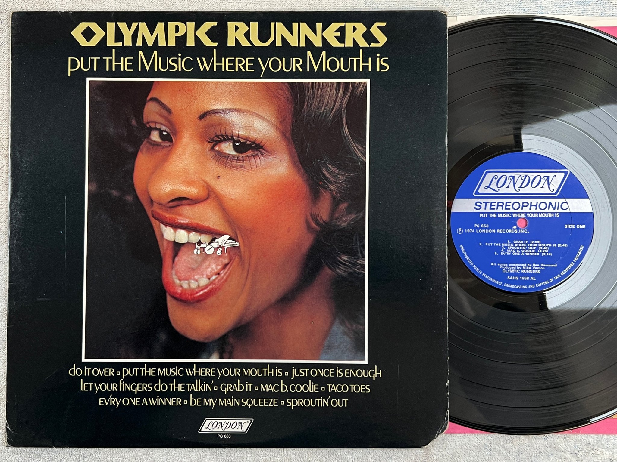 Omslagsbild för skivan OLYMPIC RUNNERS put the music where your mouth is LP -74 US LONDON PS 653