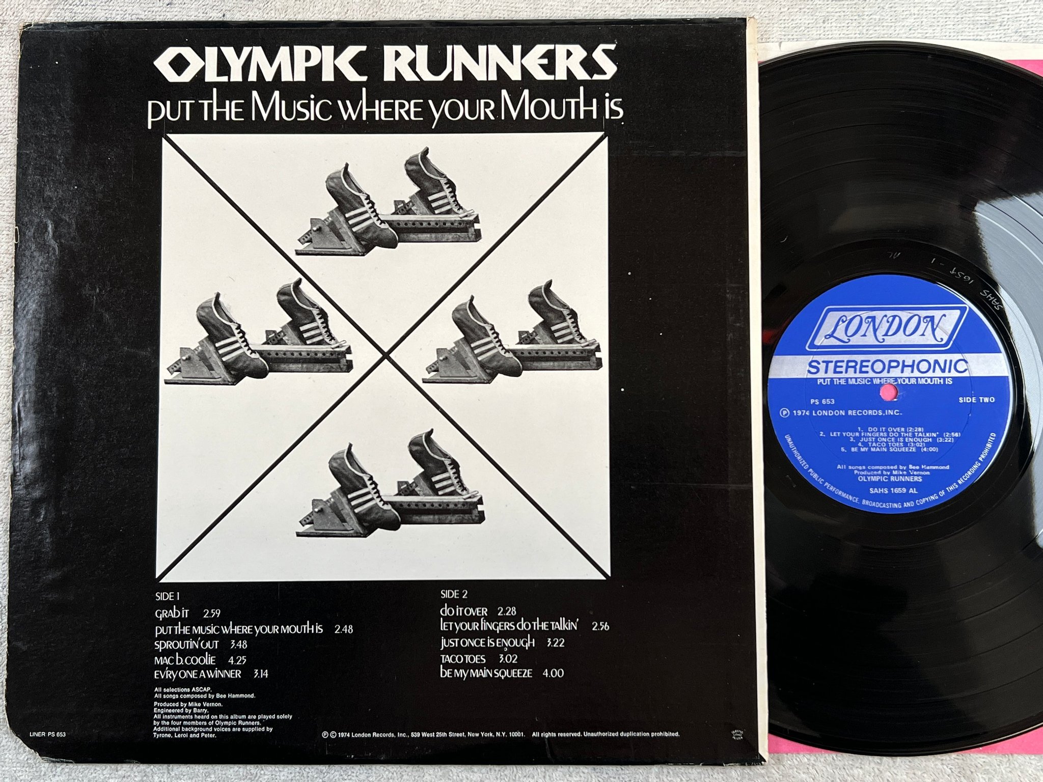 Omslagsbild för skivan OLYMPIC RUNNERS put the music where your mouth is LP -74 US LONDON PS 653