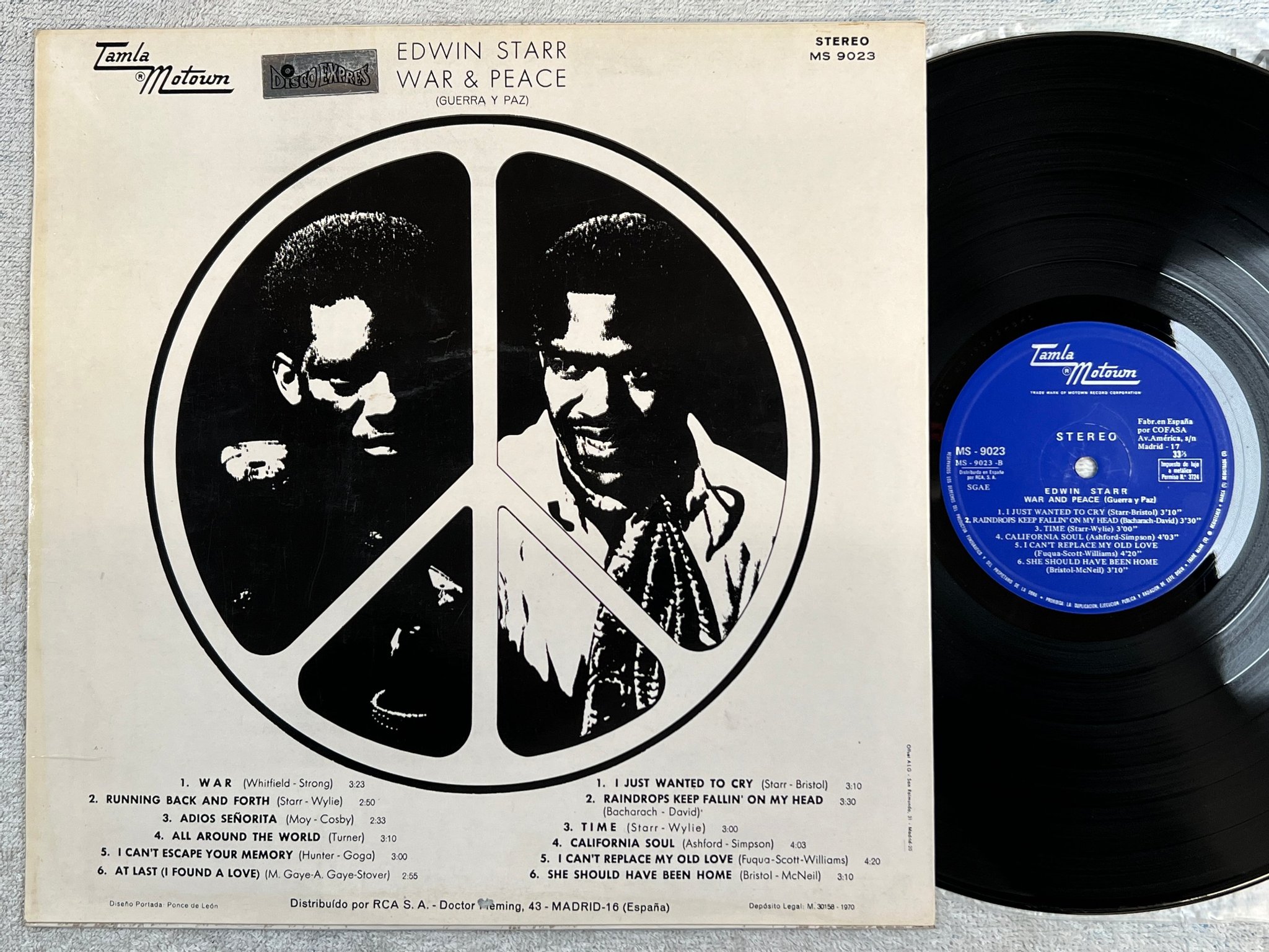 Omslagsbild för skivan EDWIN STARR war and peace LP Spain TAMLA MOTOWN MS 9023