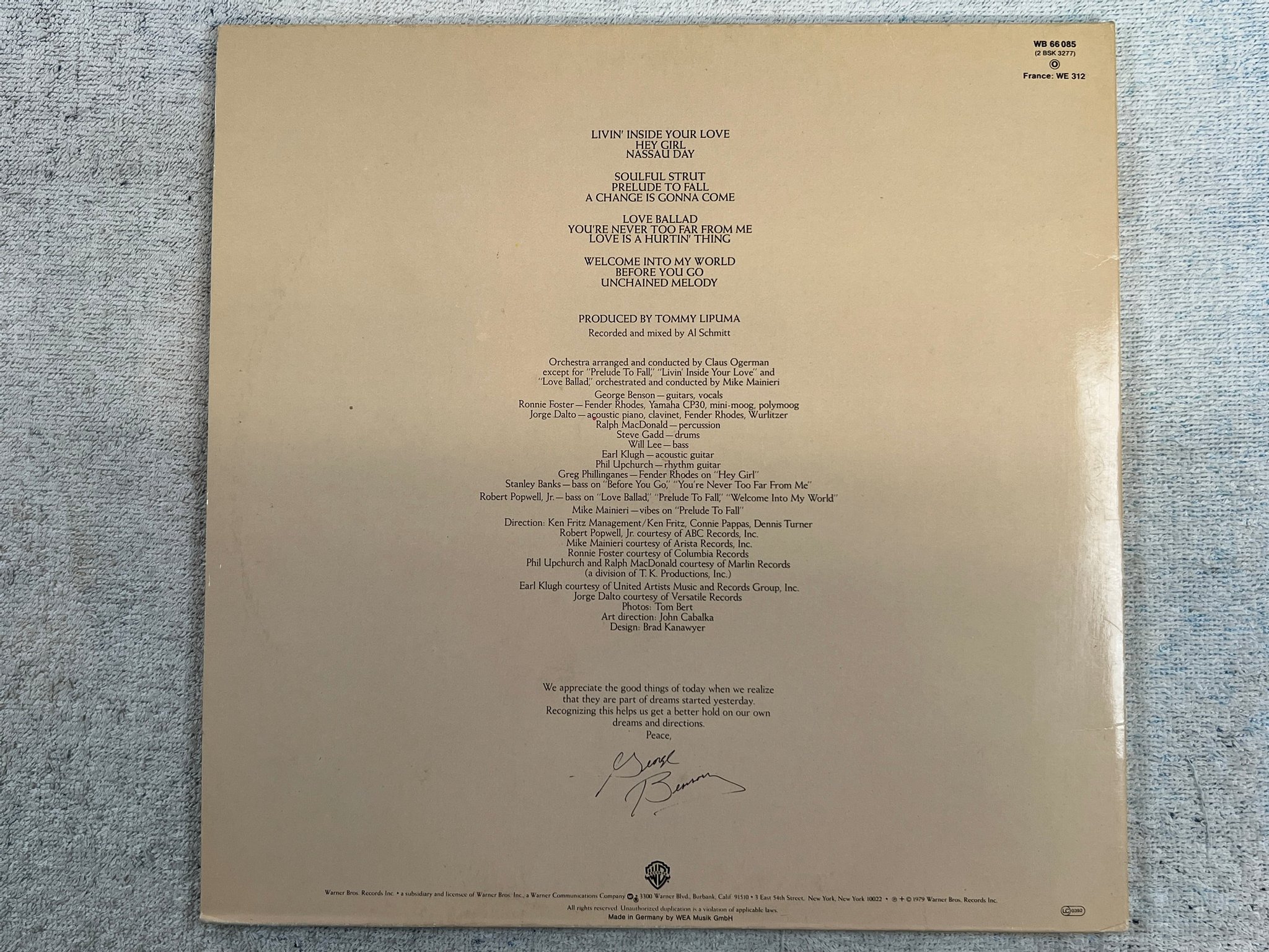 Omslagsbild för skivan GEORGE BENSON livin inside your love 2xLP -79 Ger WARNER K 66085