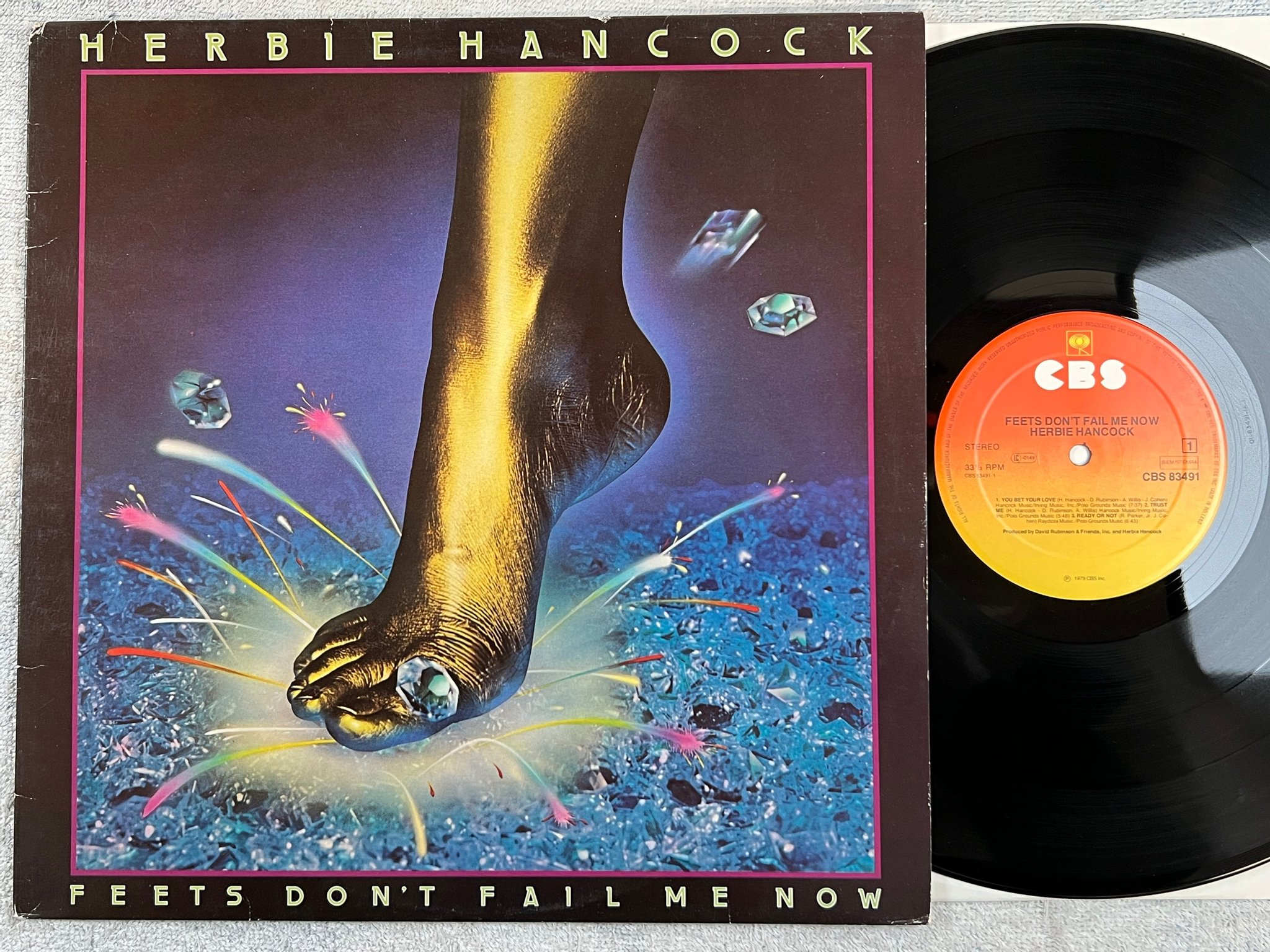 Omslagsbild för skivan HERBIE HANCOCK feets don't fail me now LP -79 Hol CBS 83491
