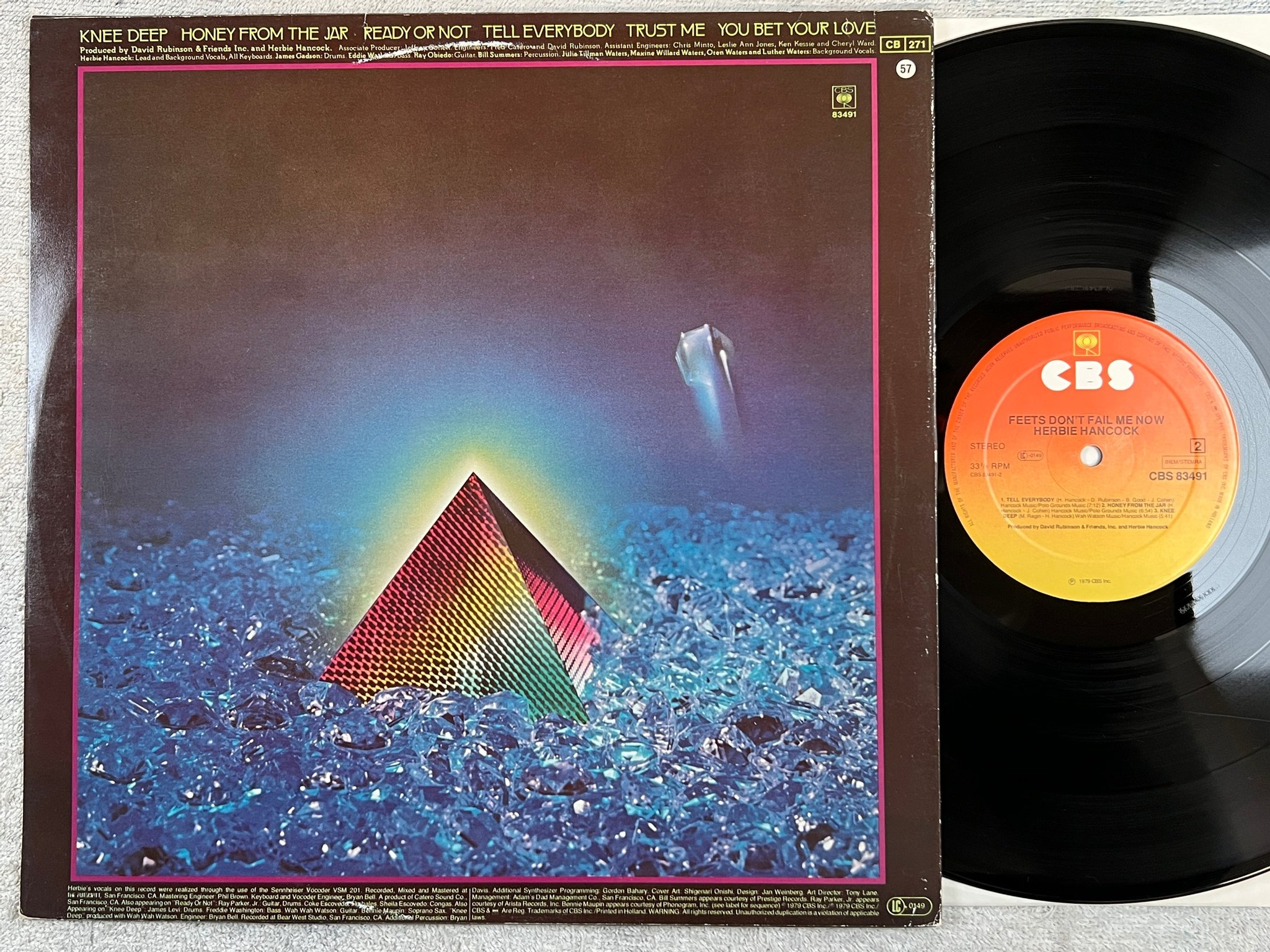 Omslagsbild för skivan HERBIE HANCOCK feets don't fail me now LP -79 Hol CBS 83491