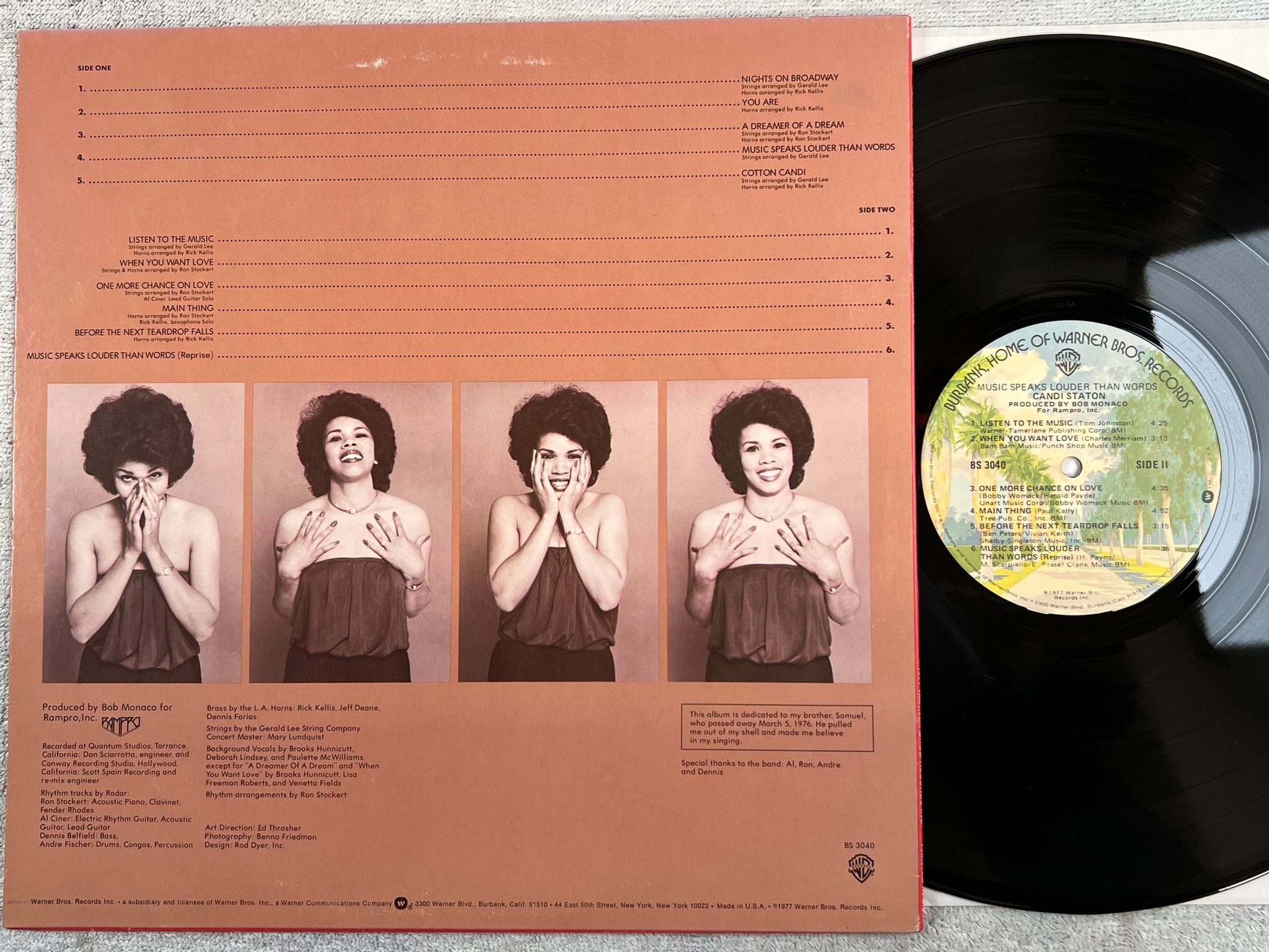 Omslagsbild för skivan CANDI STATON music speaks louder than words LP -77 US WARNER BS 3040