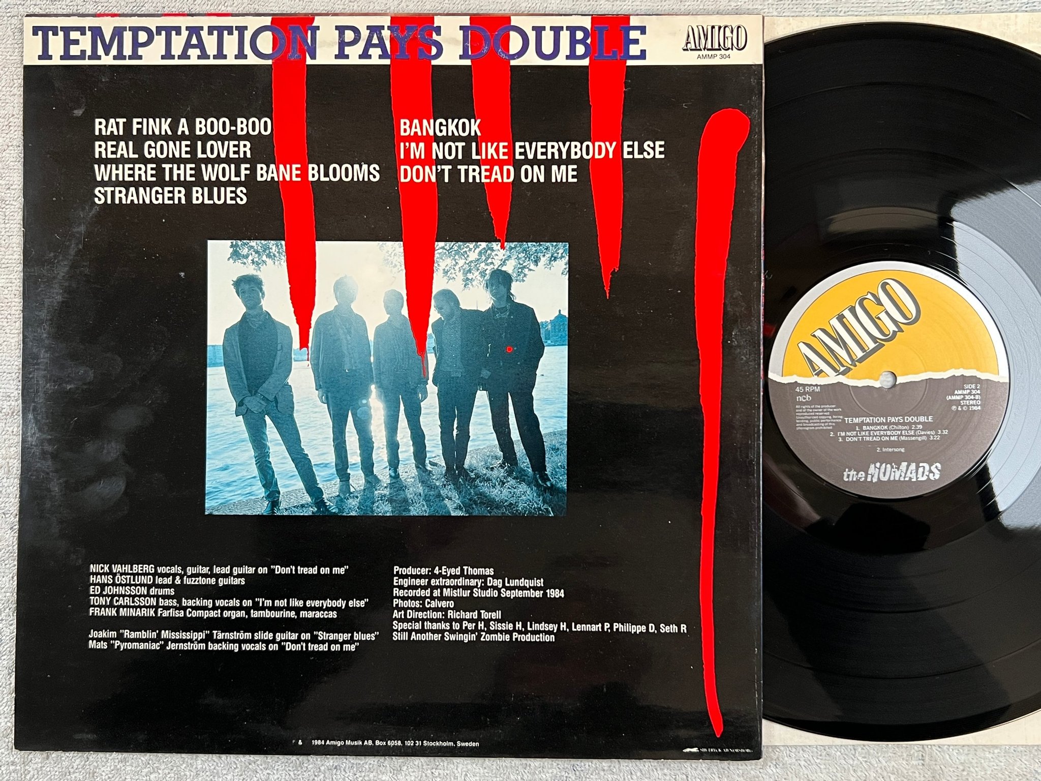Omslagsbild för skivan THE NOMADS temptation pays double LP -84 Swe AMIGO AMMP 304