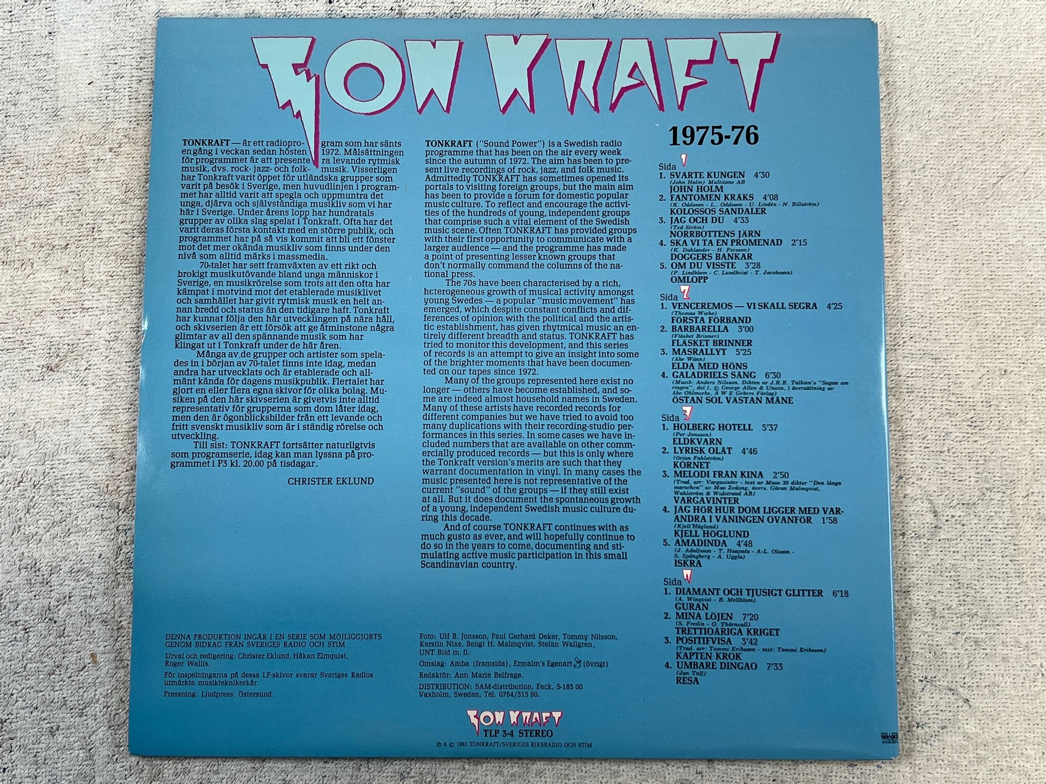 Omslagsbild för skivan V/A tonkraft 1975-76 2xLP -80 Kjell Höglund Fläsket Brinner Elda med Höns m.fl. 