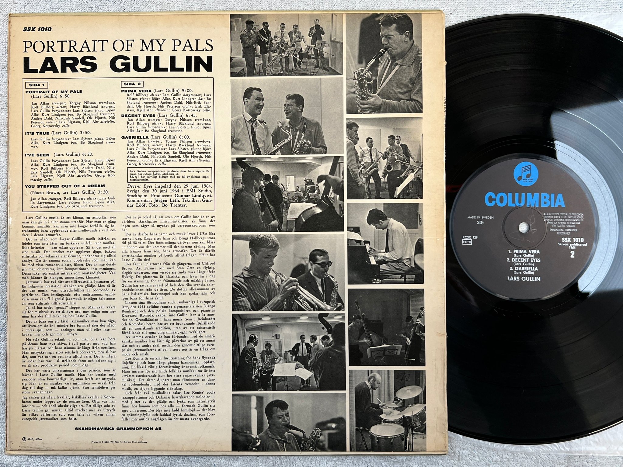 Omslagsbild för skivan LARS GULLIN portrait of my pals LP -64 Swe COLUMBIA SSX 1010