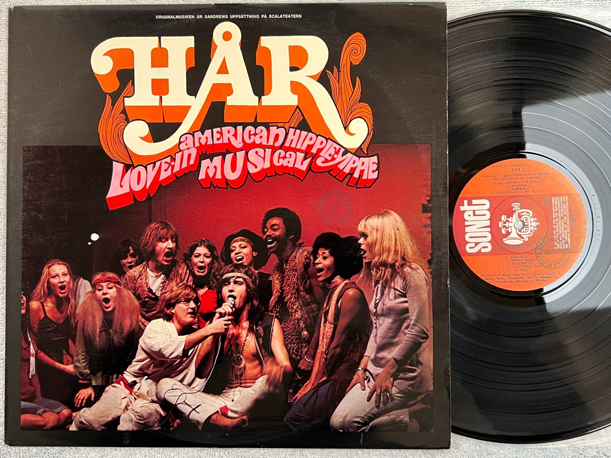 Omslagsbild för skivan Svensk originalinspelning av HÅR / HAIR LP -68 Swe SONET SLP 70