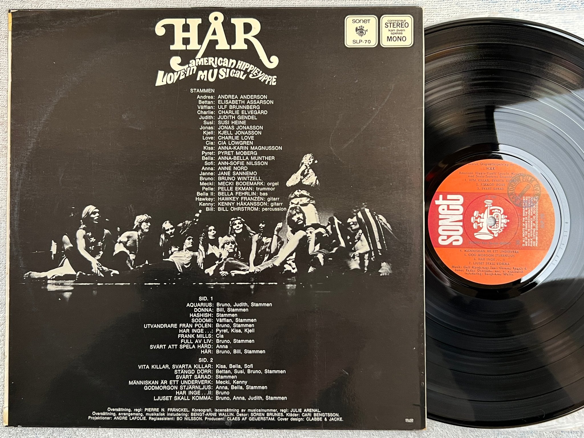 Omslagsbild för skivan Svensk originalinspelning av HÅR / HAIR LP -68 Swe SONET SLP 70