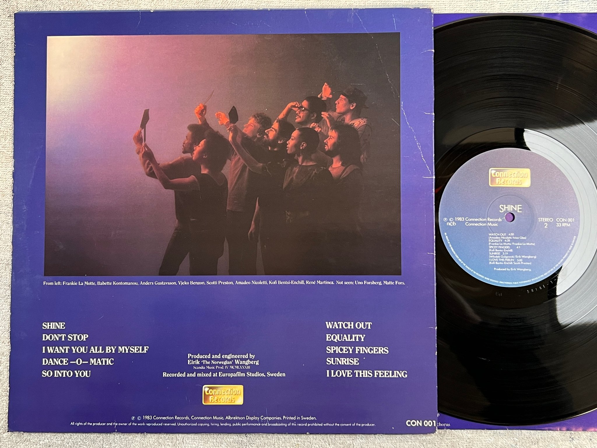 Omslagsbild för skivan SHINE s/t LP -83 Swe CONNECTION CON 001 the best swedish boogie album !!!