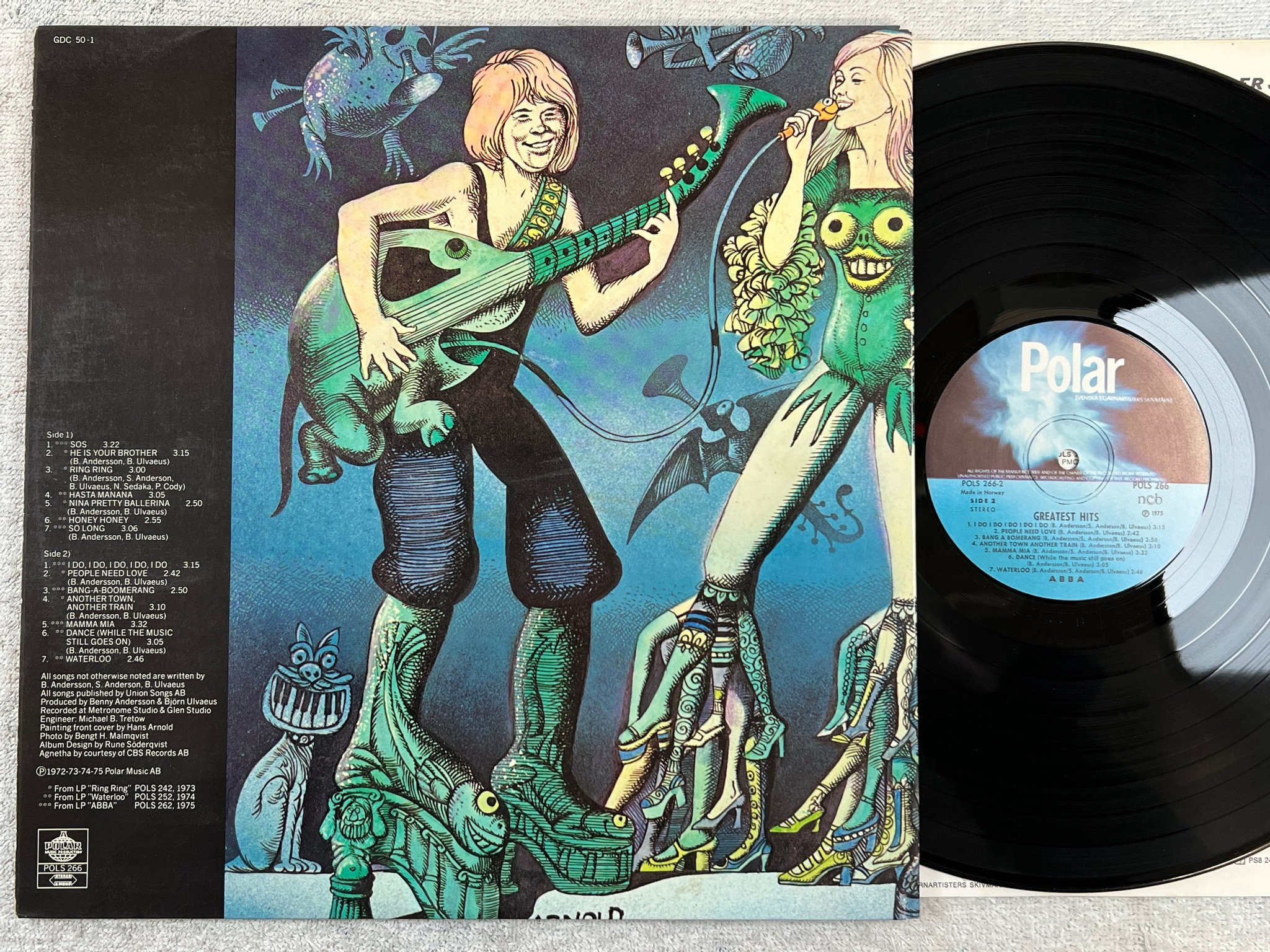 Omslagsbild för skivan ABBA greatest hits LP -75 POLAR POLS 266 Hans Arnold cover art ! ! 