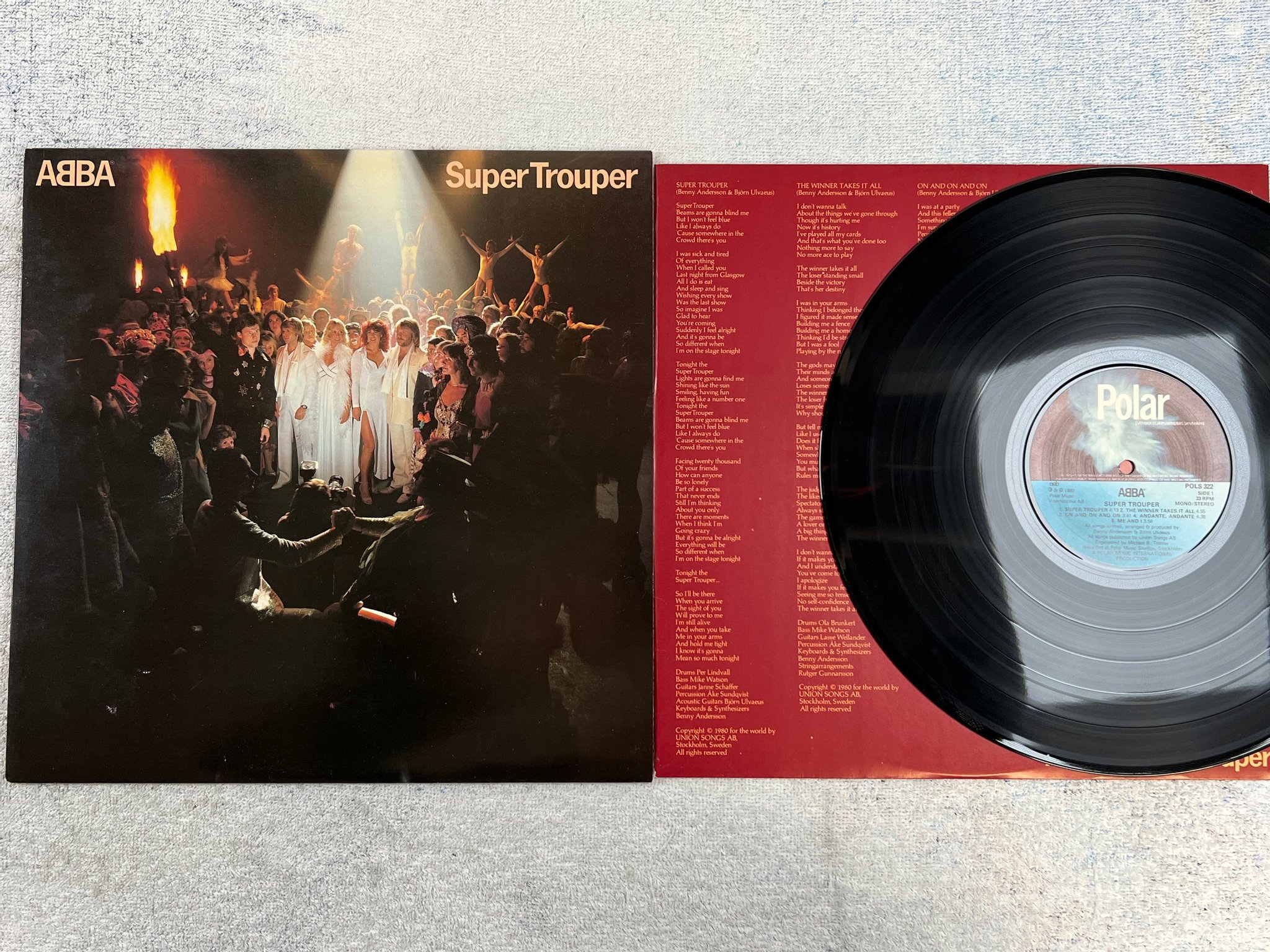 Omslagsbild för skivan ABBA super trouper LP -80 POLAR POLS 322