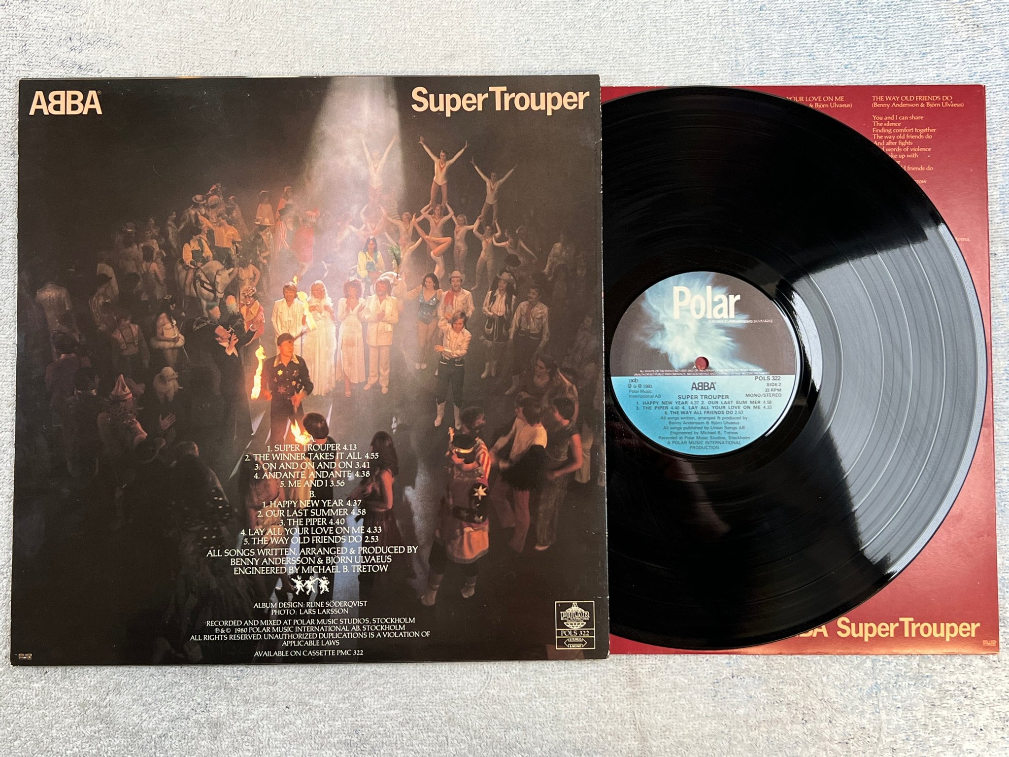 Omslagsbild för skivan ABBA super trouper LP -80 POLAR POLS 322