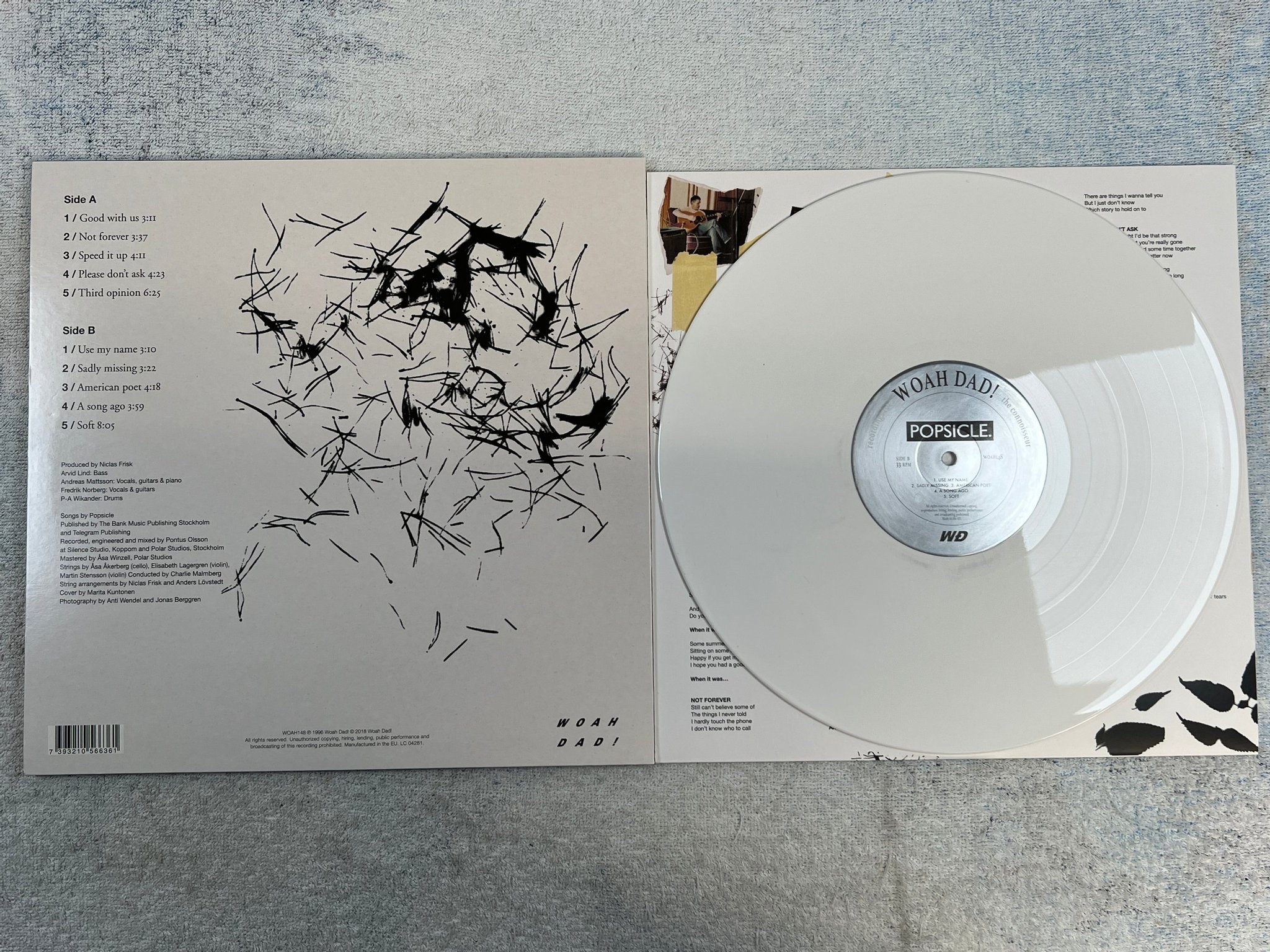 Omslagsbild för skivan POPSICLE s/t LP -96/2018 WOAH DAD! WOAH148 white vinyl