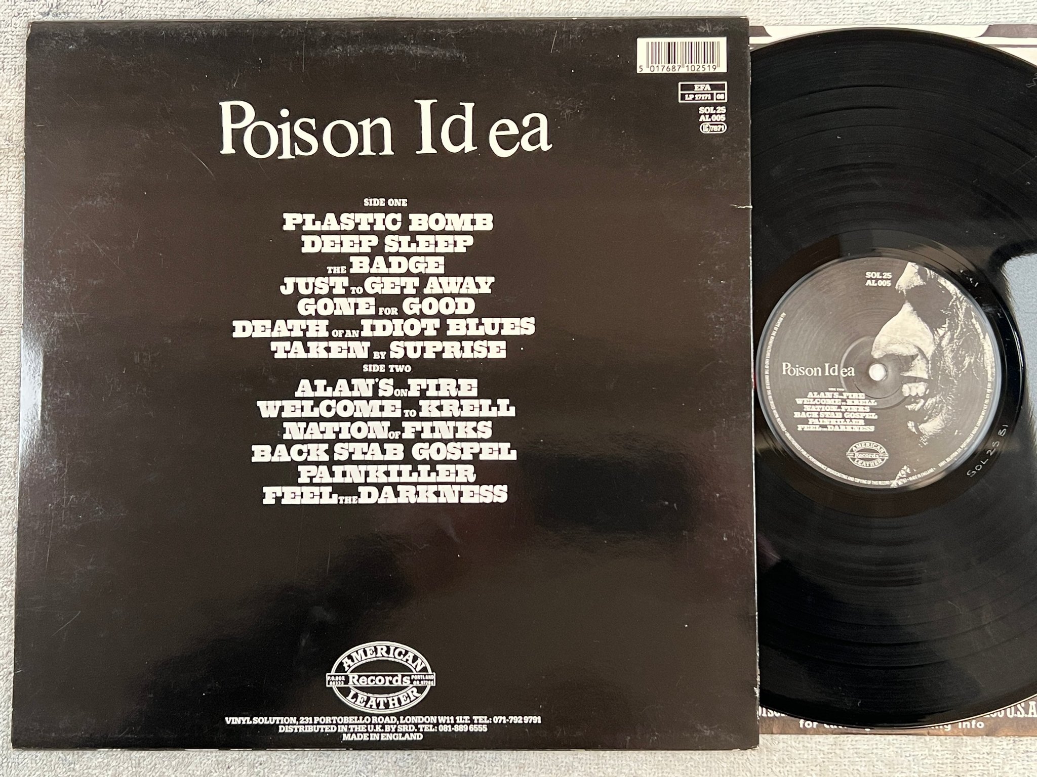 Omslagsbild för skivan POISON IDEA Feel The Darkness LP -90 UK AMERICAN LEATHER  AL 005 hardcore
