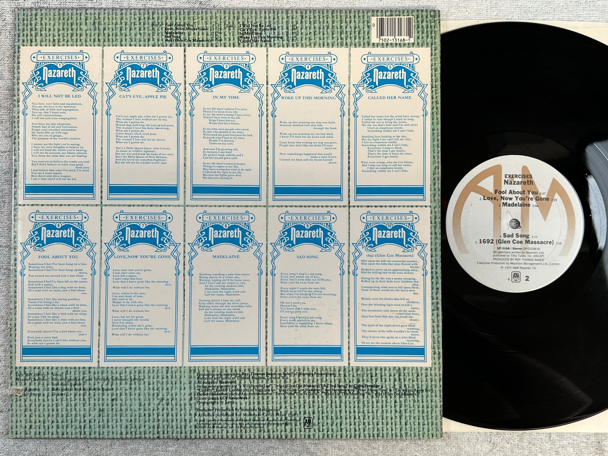 Omslagsbild för skivan NAZARETH exercises LP -72 US A&M SP-3168