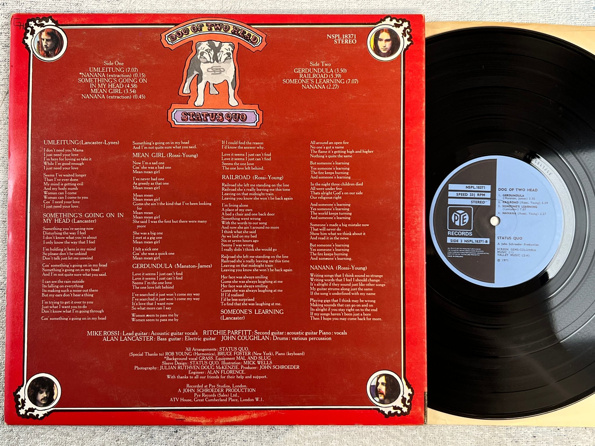 Omslagsbild för skivan STATUS QUO dog of two head LP -71 UK PYE NSPL 18371