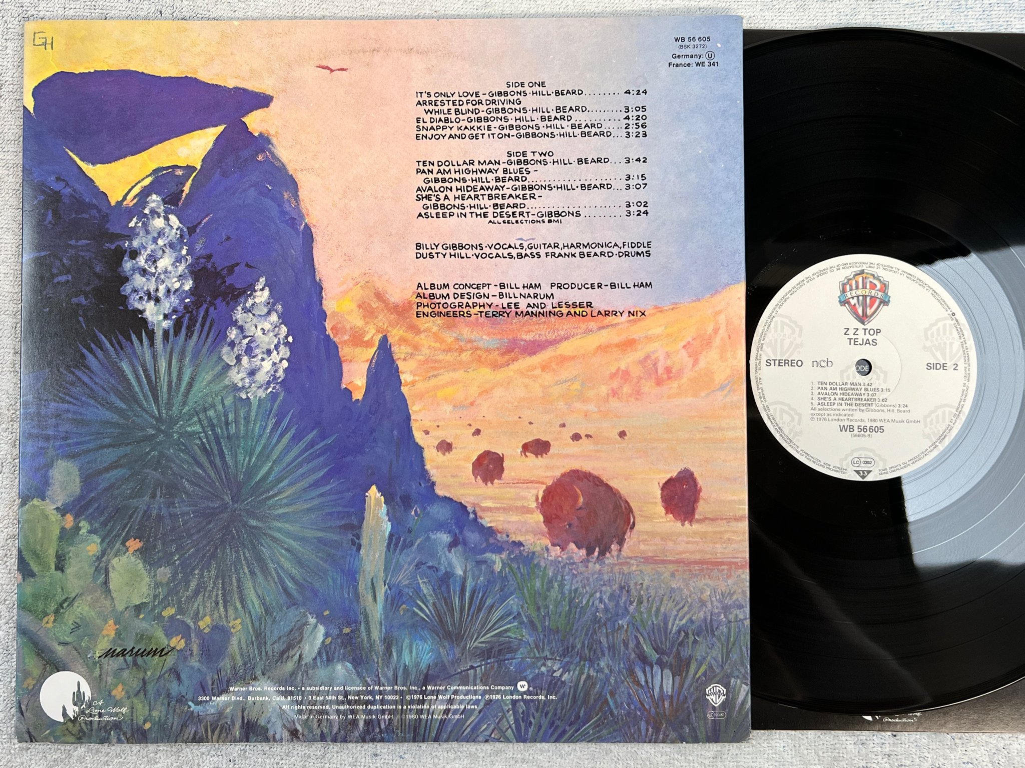 Omslagsbild för skivan ZZ TOP tejas LP re NCB WARNER BROS WB 56605