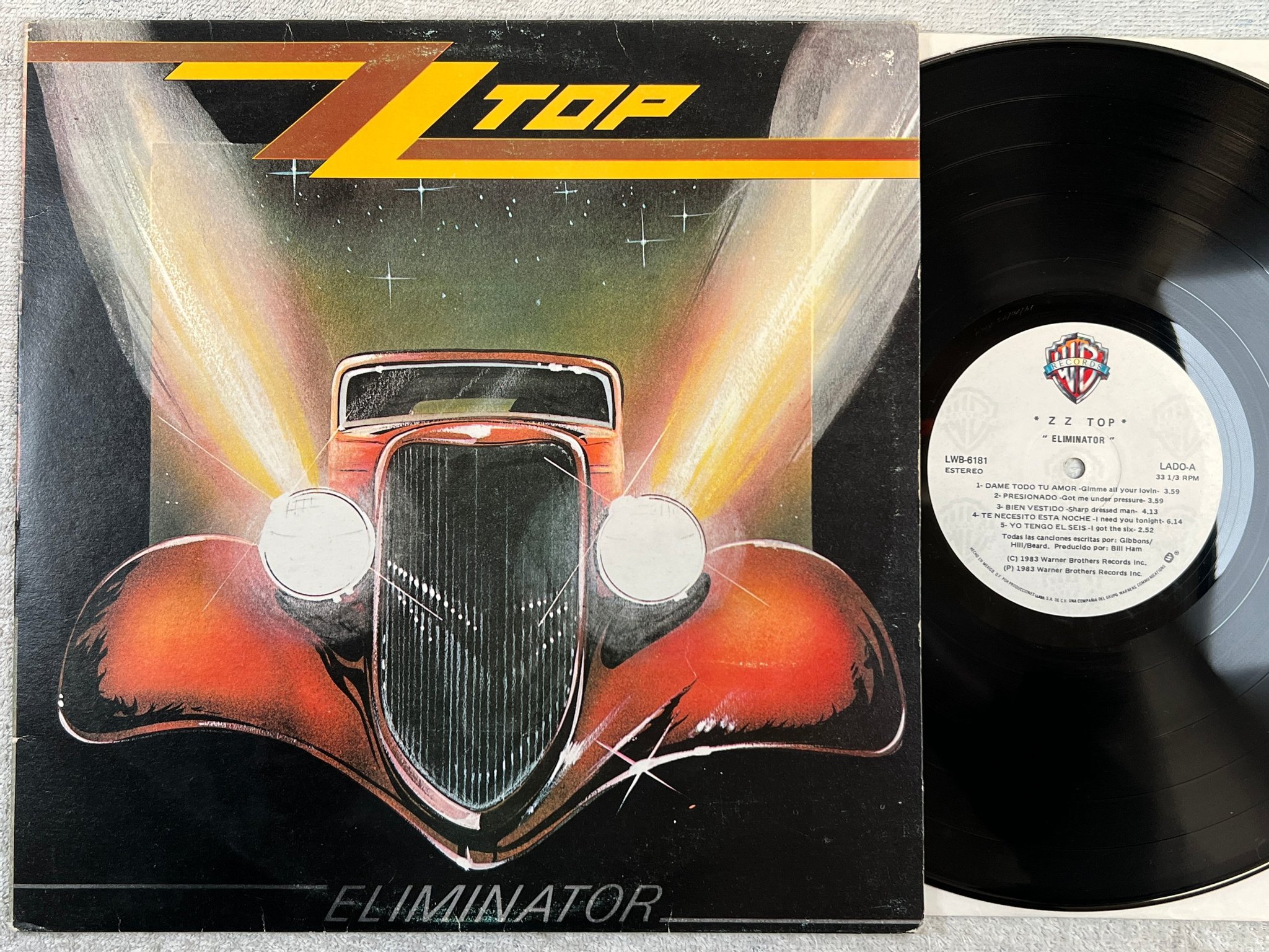 Omslagsbild för skivan ZZ TOP eliminator LP -83 Mexico WARNER BROS LWB-6181