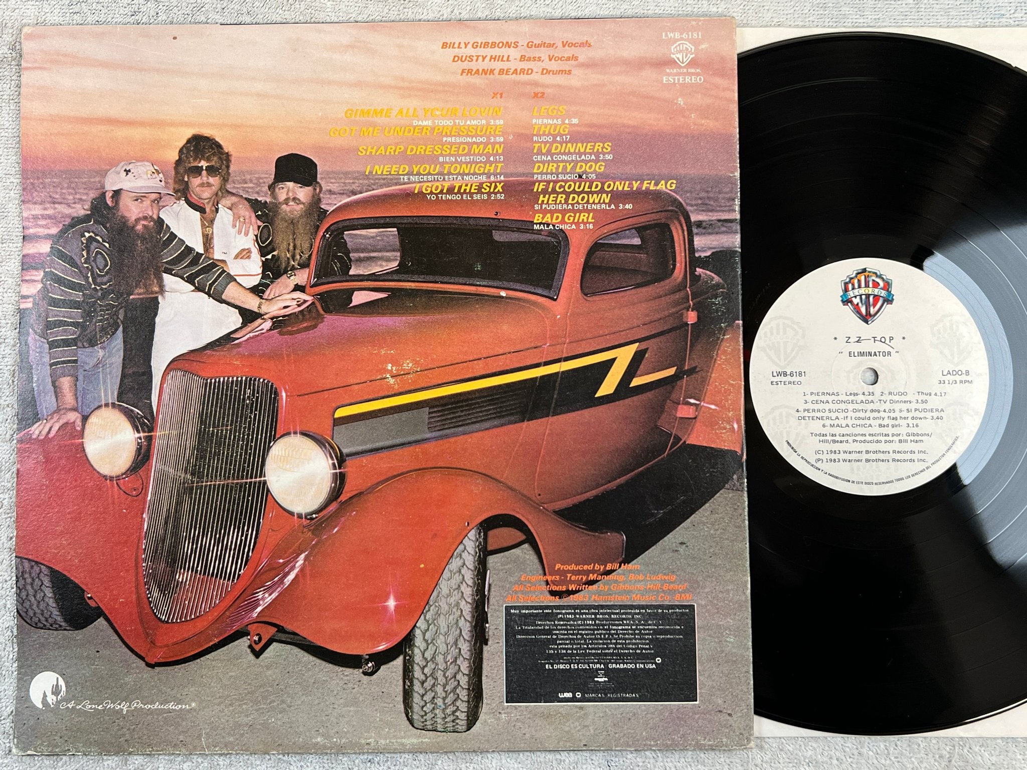 Omslagsbild för skivan ZZ TOP eliminator LP -83 Mexico WARNER BROS LWB-6181