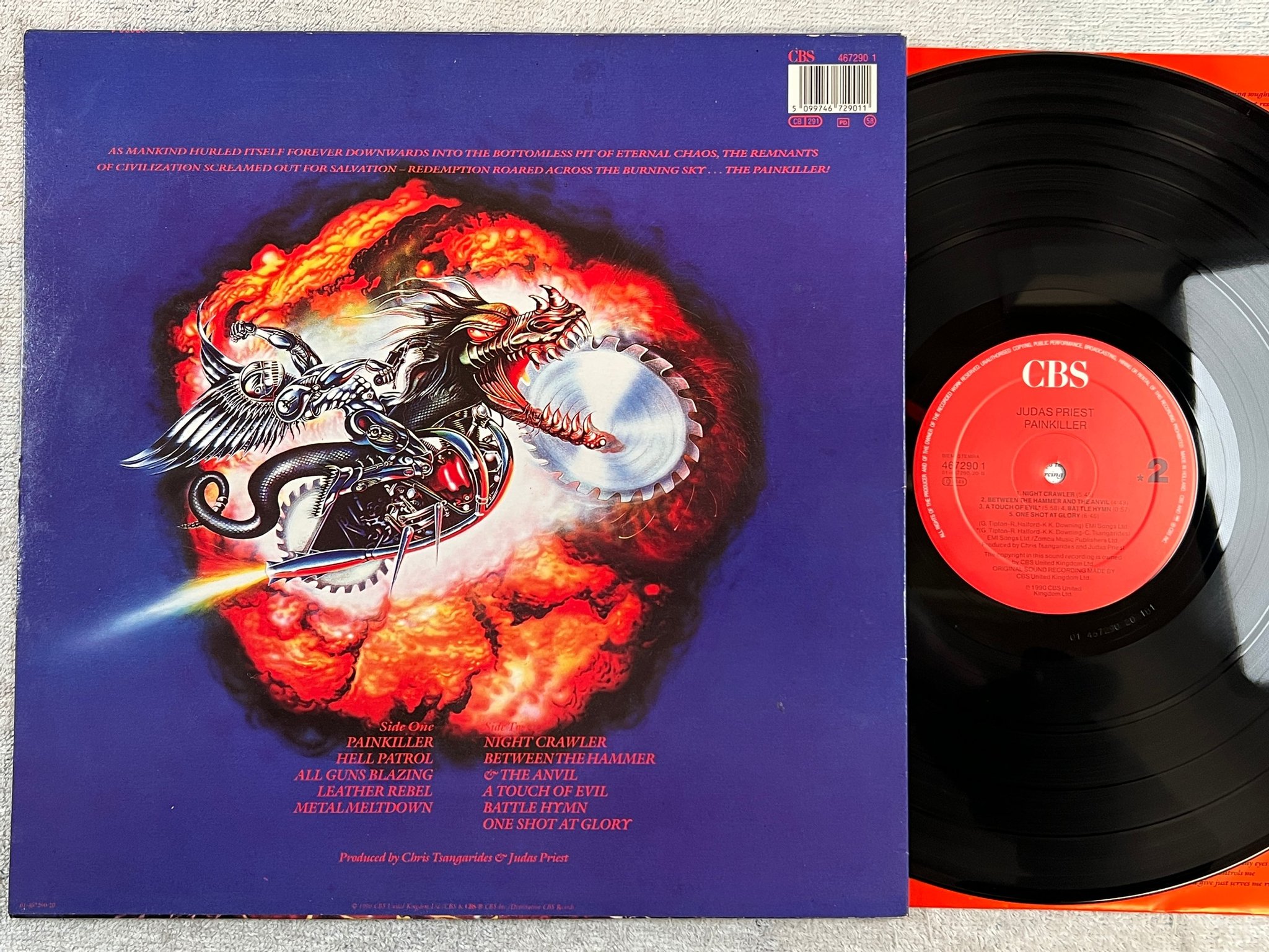 Omslagsbild för skivan JUDAS PRIEST painkiller LP -90 Hol CBS 467290 1 ** RARE **