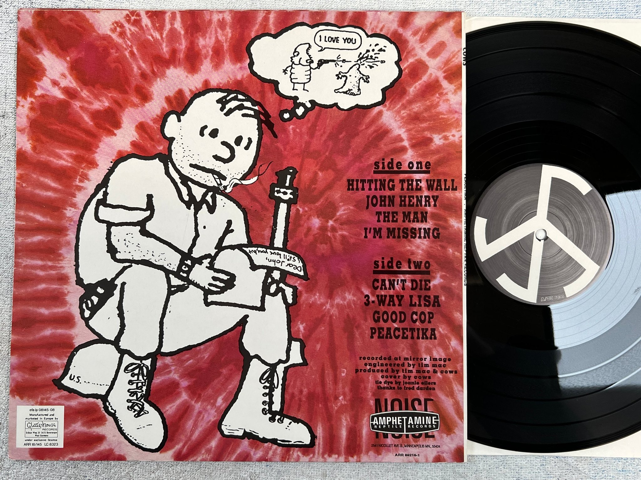 Omslagsbild för skivan COWS peacetika LP -91 Amphetamine Reptile ARR 18/145 punkrock
