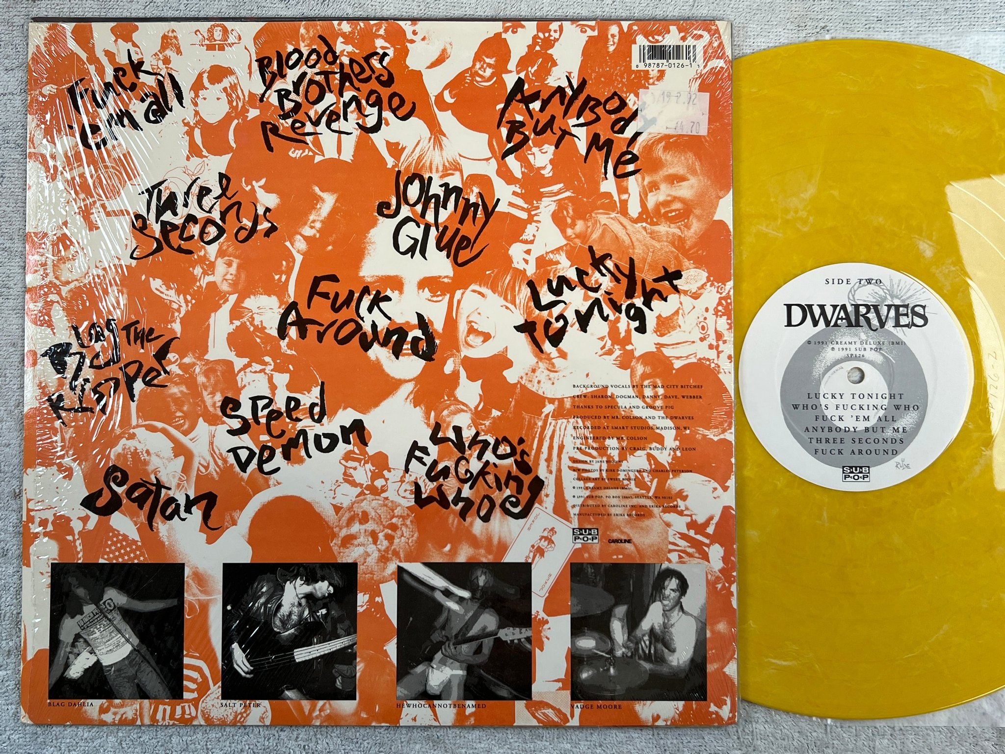 Omslagsbild för skivan DWARVES Thank Heaven For Little Girls LP -91 US SUB POP SP126 yellow vinyl PUNK