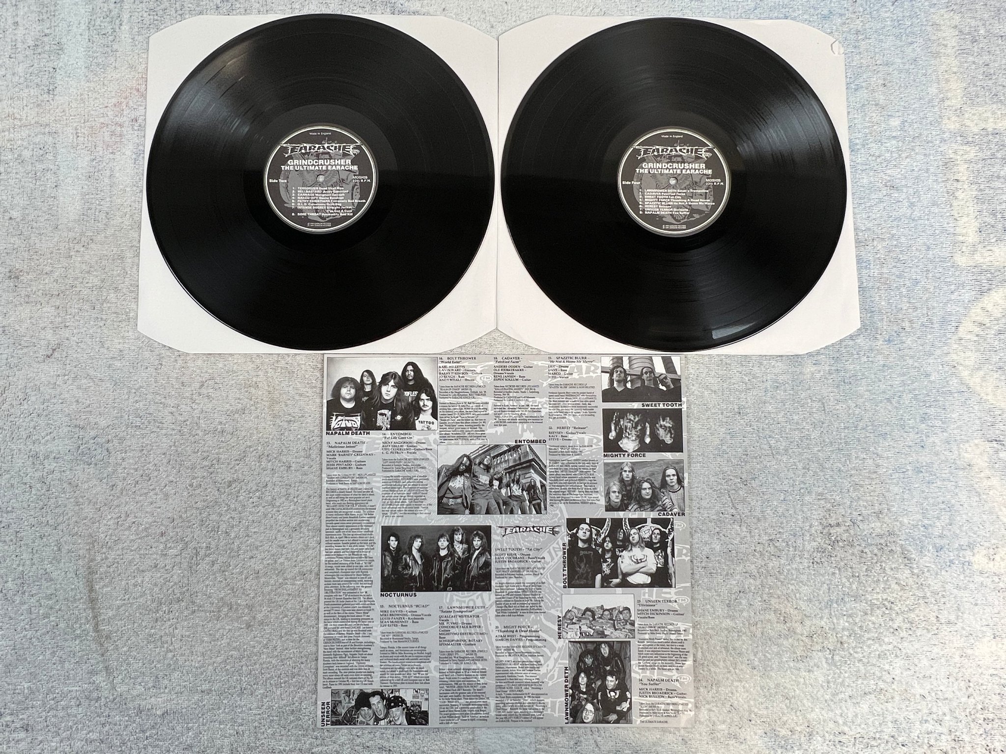 Omslagsbild för skivan V/A  Grindcrusher - the ultimate earache 2xLP -91 EARACHE MOSH35 