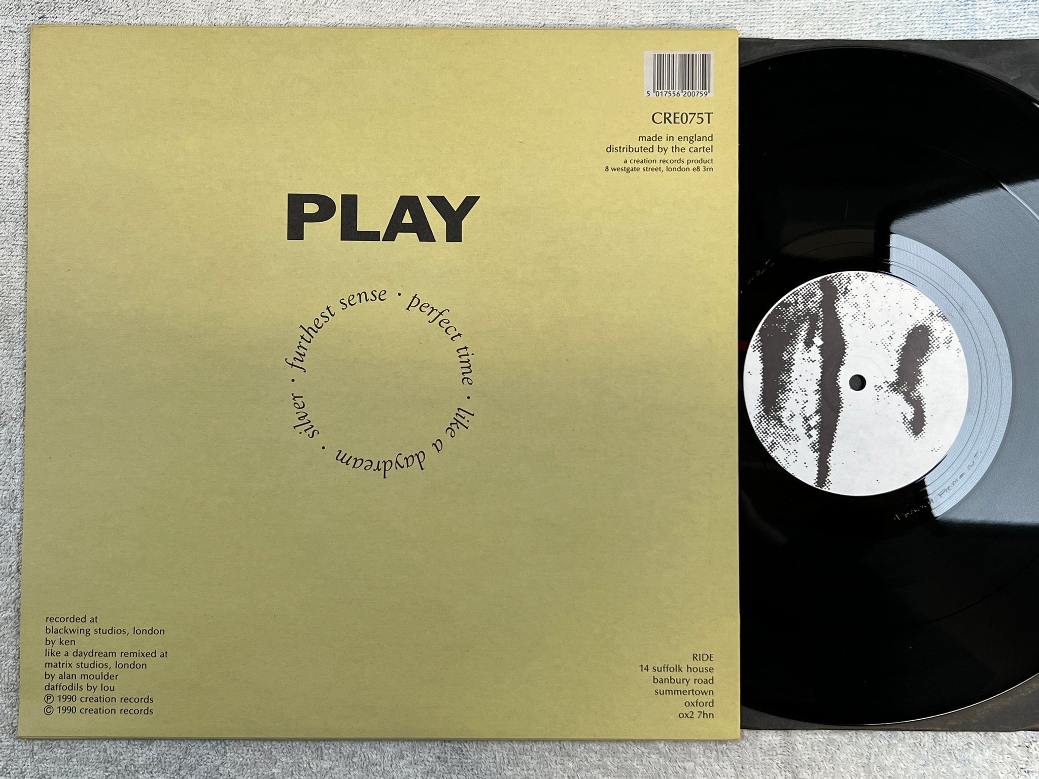 Omslagsbild för skivan RIDE play 12"EP -90 UK  CREATION cre075t