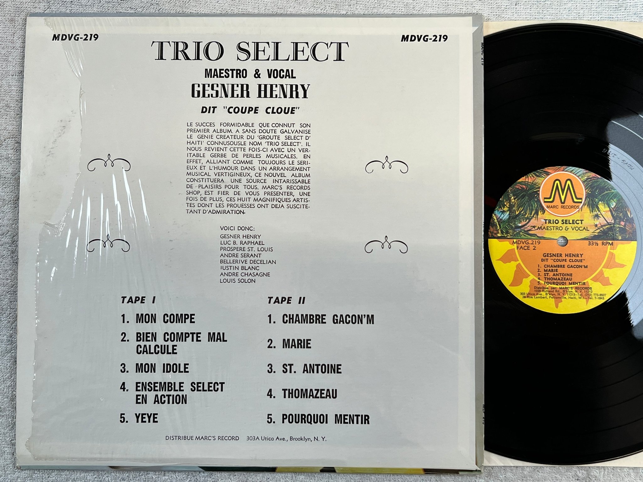 Omslagsbild för skivan TRIO SELECT & GESNER HENRY Haiti Vol 2 LP HAITI MARC MDGV 219 