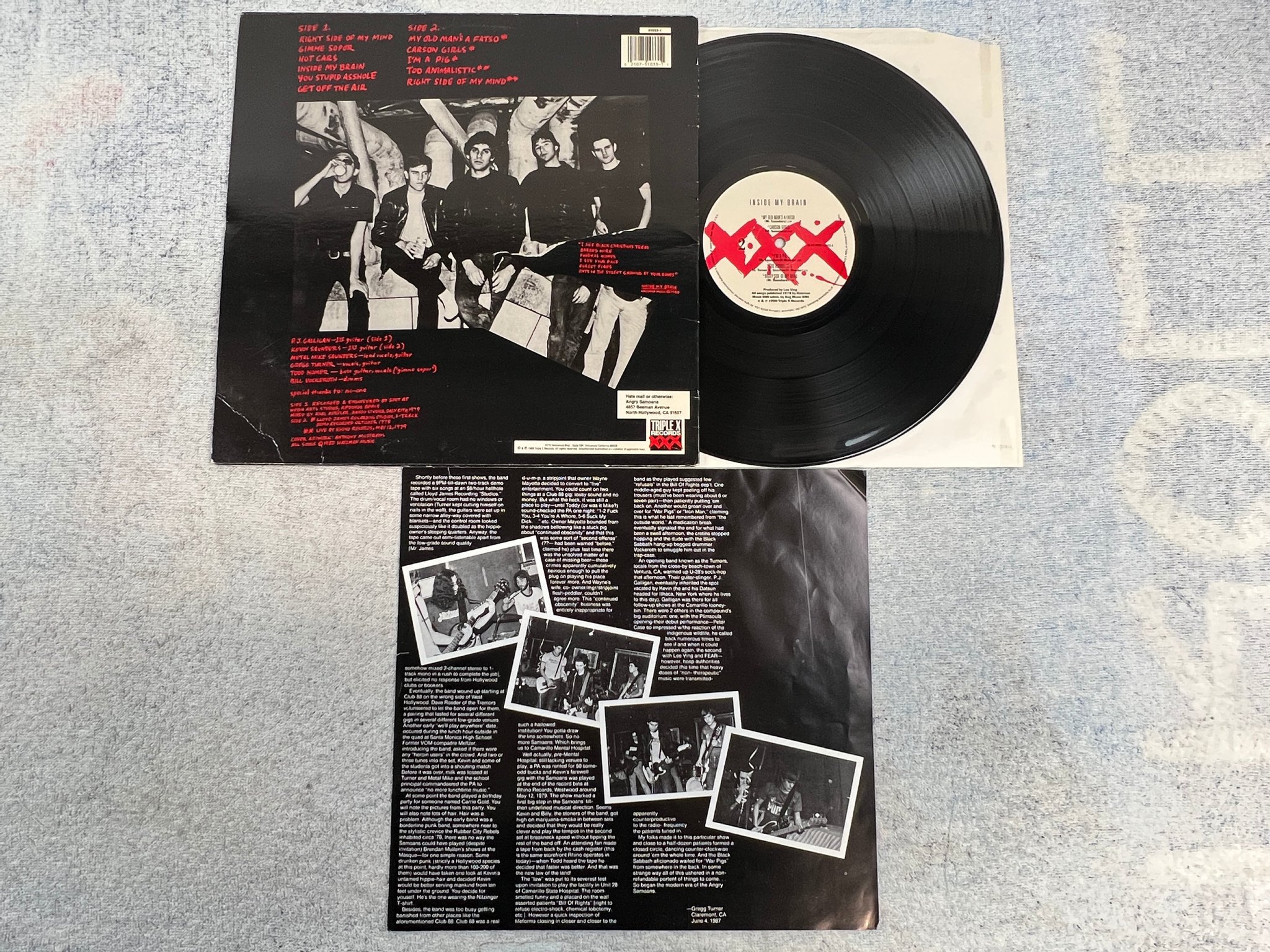 Omslagsbild för skivan ANGRY SAMOANS Inside My Brain LP -90 US triple x 51033-1