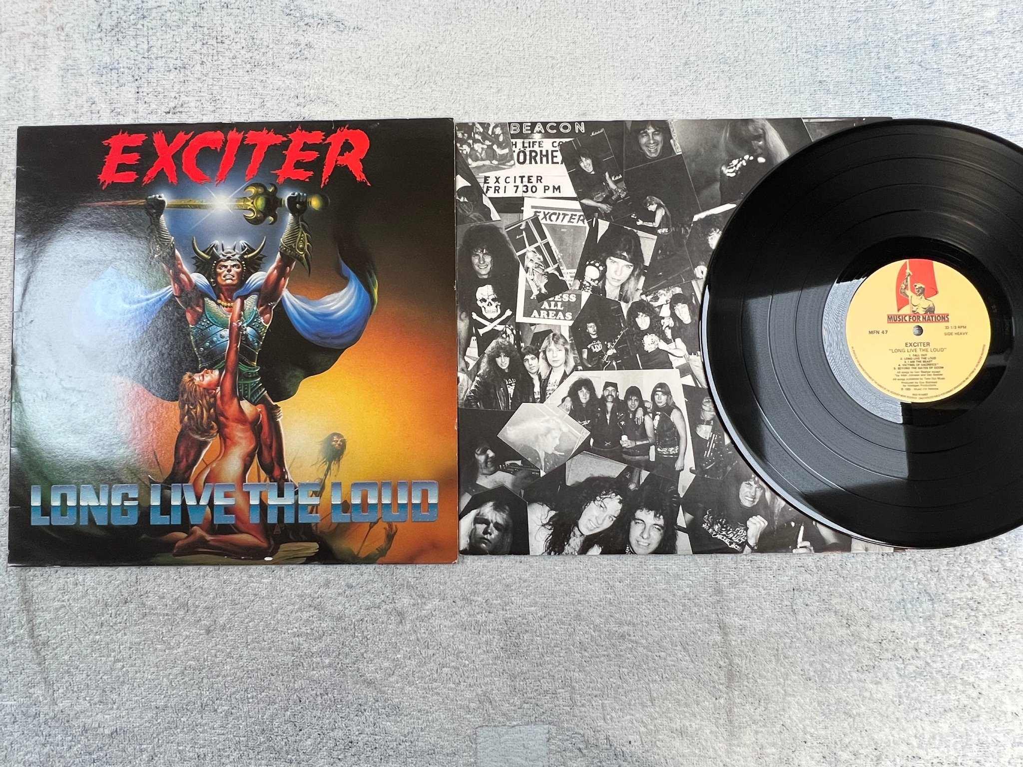 Omslagsbild för skivan EXCITER Long Live The Loud LP -85 UK music for nations MFN 47 speed metal