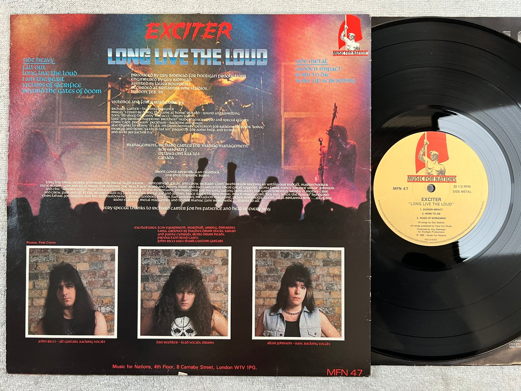Omslagsbild för skivan EXCITER Long Live The Loud LP -85 UK music for nations MFN 47 speed metal