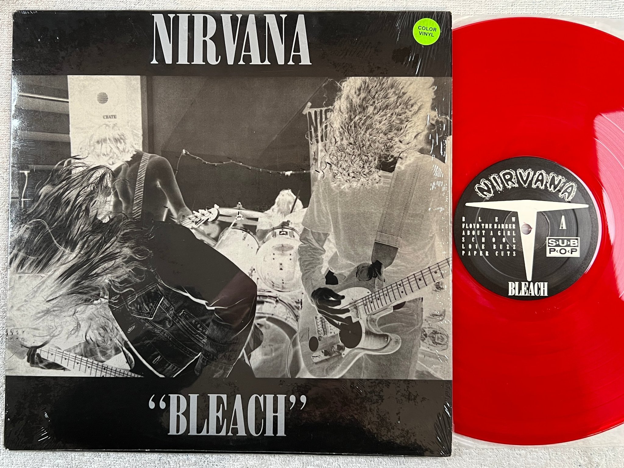 Omslagsbild för skivan NIRVANA bleach LP -92 US SUB POP SP34 red translucent ** mega rare *** Yeah ! ! 