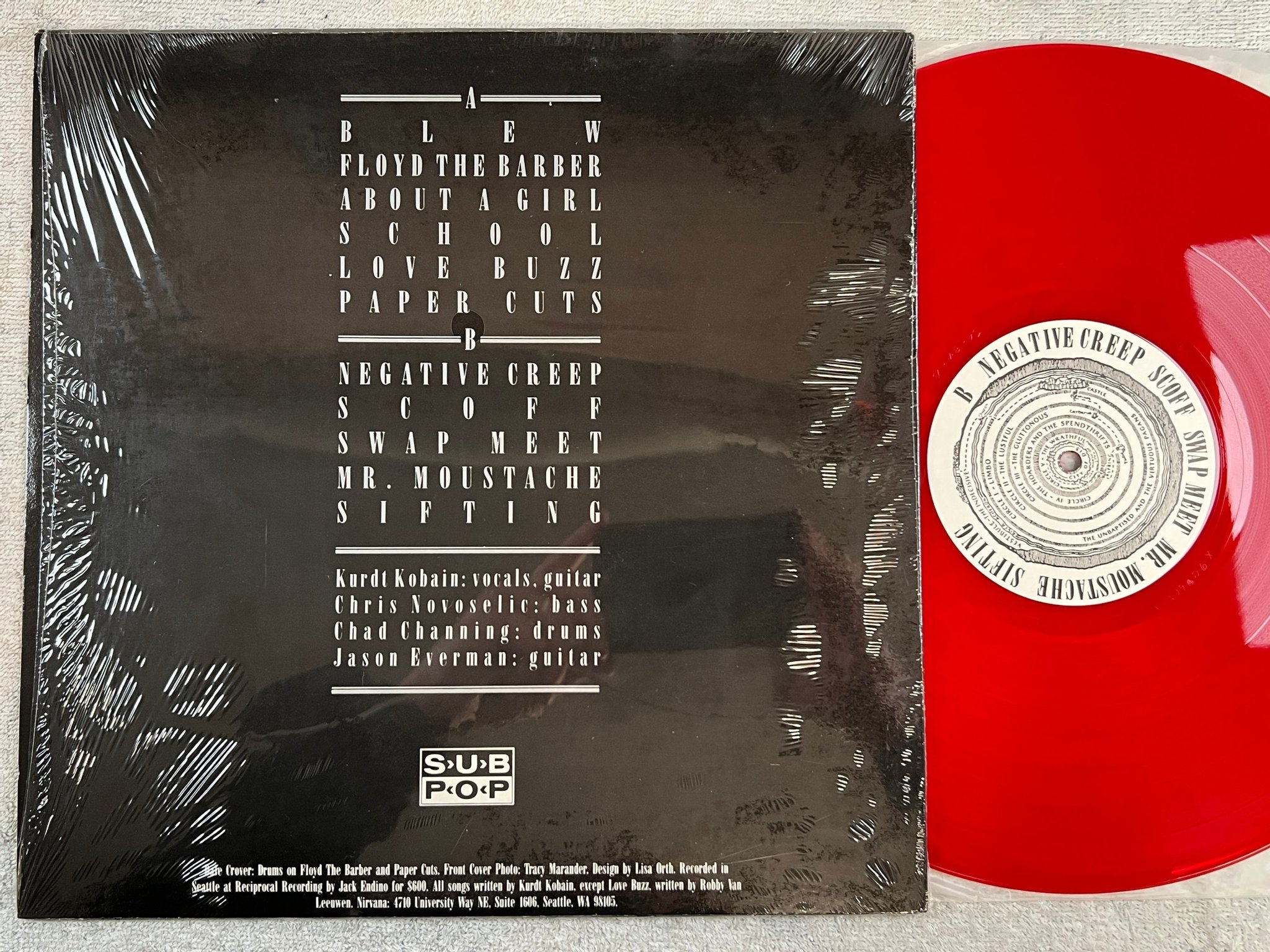 Omslagsbild för skivan NIRVANA bleach LP -92 US SUB POP SP34 red translucent ** mega rare *** Yeah ! ! 