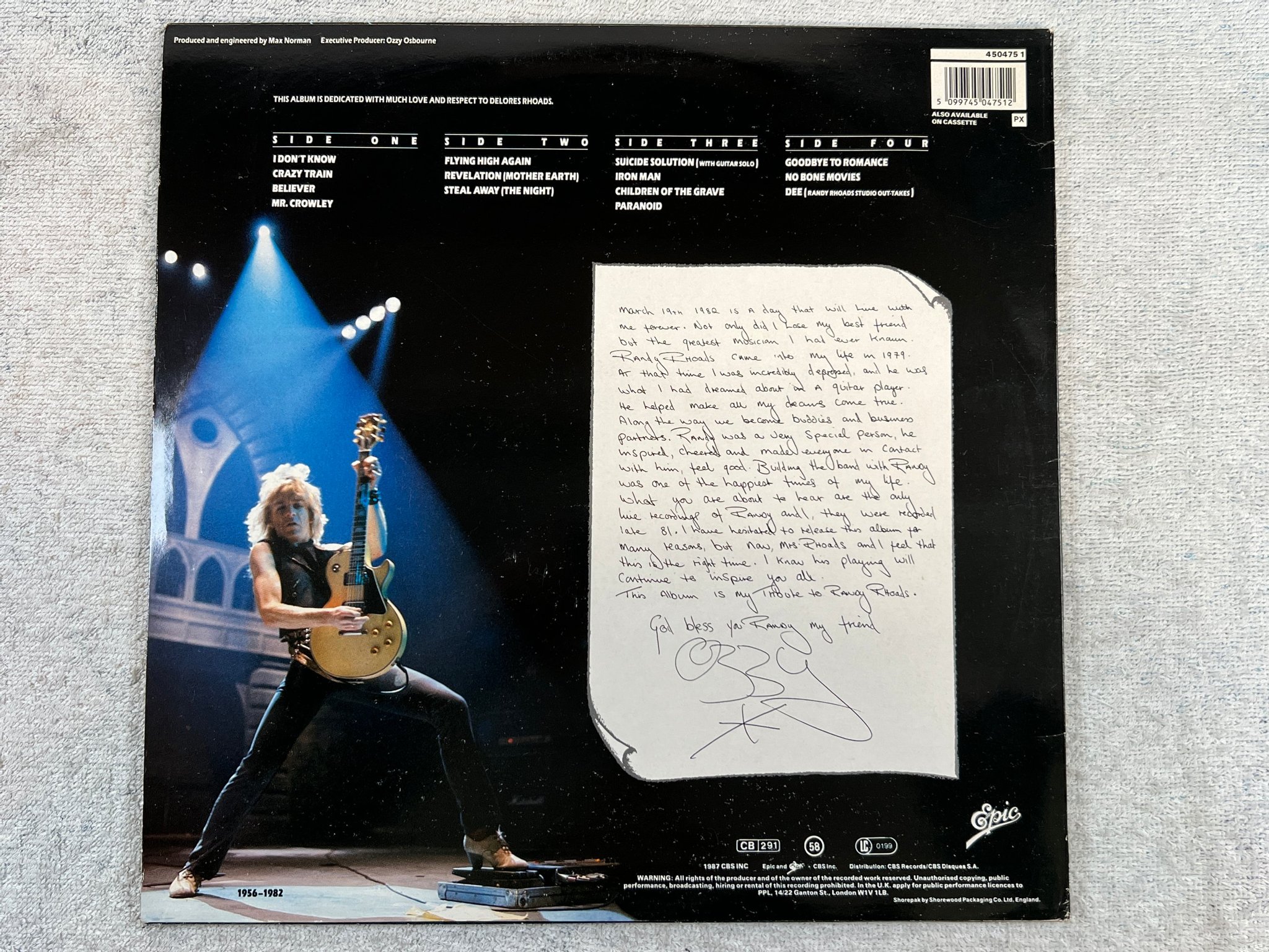 Omslagsbild för skivan OZZY OSBOURNE / RANDY RHOADS Tribute 2xLP -87 EPIC 4504751