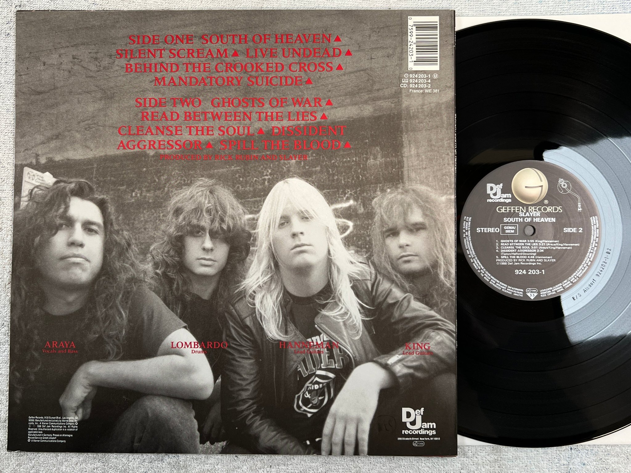 Omslagsbild för skivan SLAYER south of heaven LP -88 Eur GEFFEN / DEF JAM 924 203-1 ** yeah **  