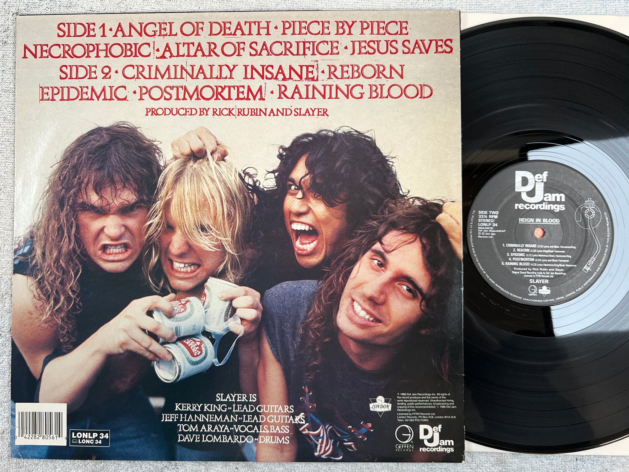 Omslagsbild för skivan SLAYER reign in blood LP -86 UK DEF JAM LONLP 34 trash  