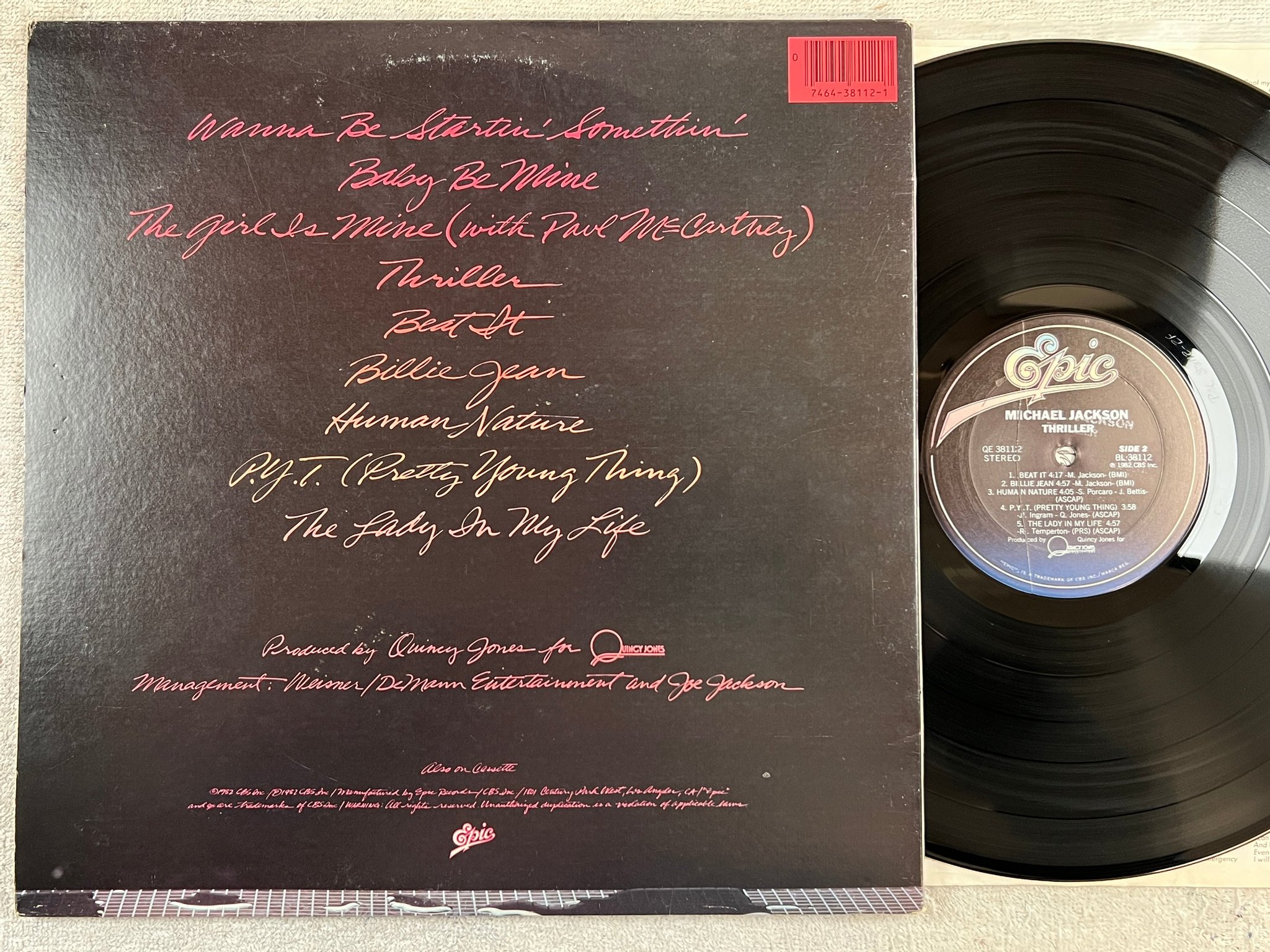 Omslagsbild för skivan MICHAEL JACKSON thriller LP -82 US EPIC BL 38112 **** No 1 ****