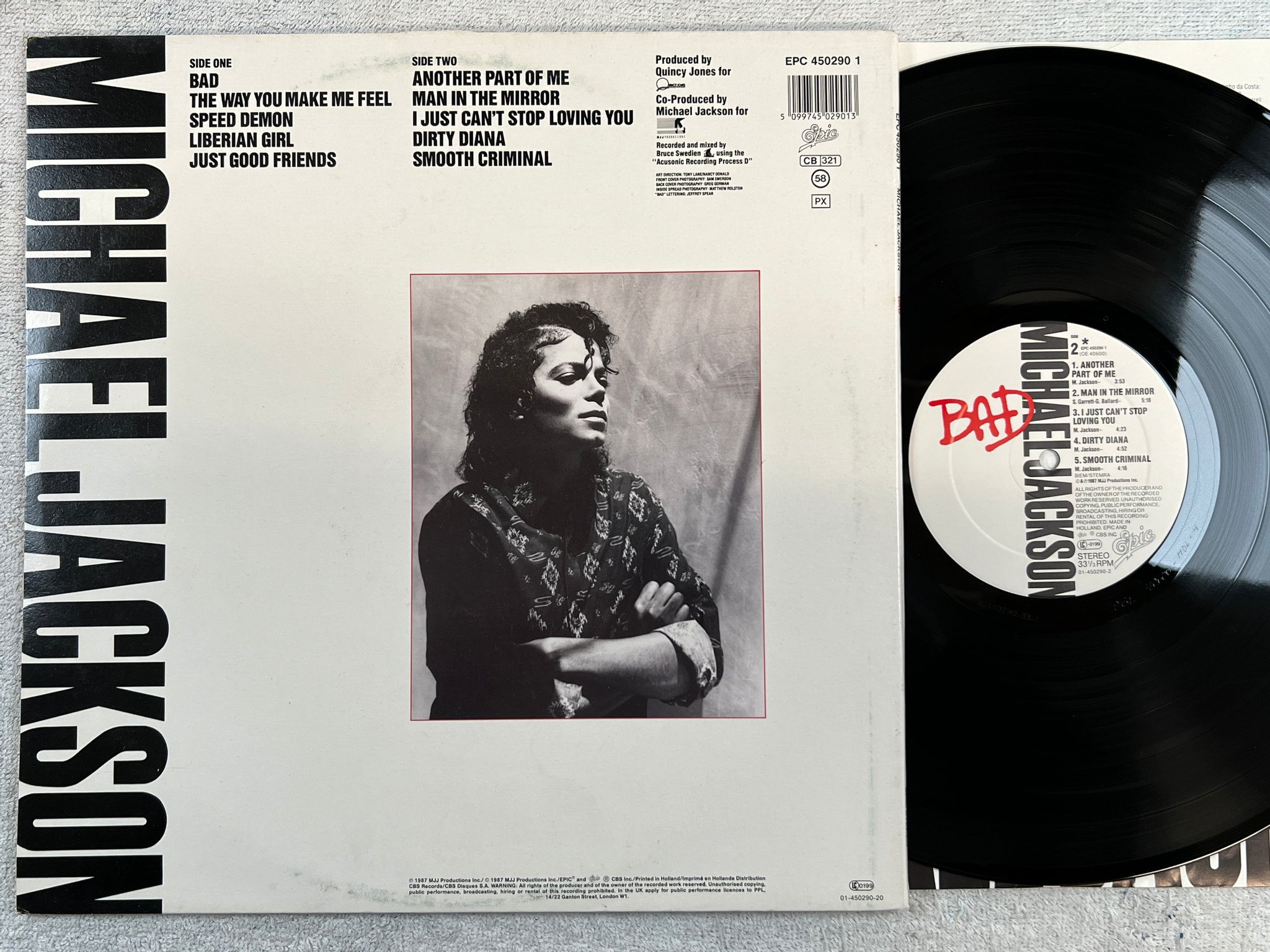Omslagsbild för skivan MICHAEL JACKSON bad LP -87 Hol EPIC Epc 450290 1